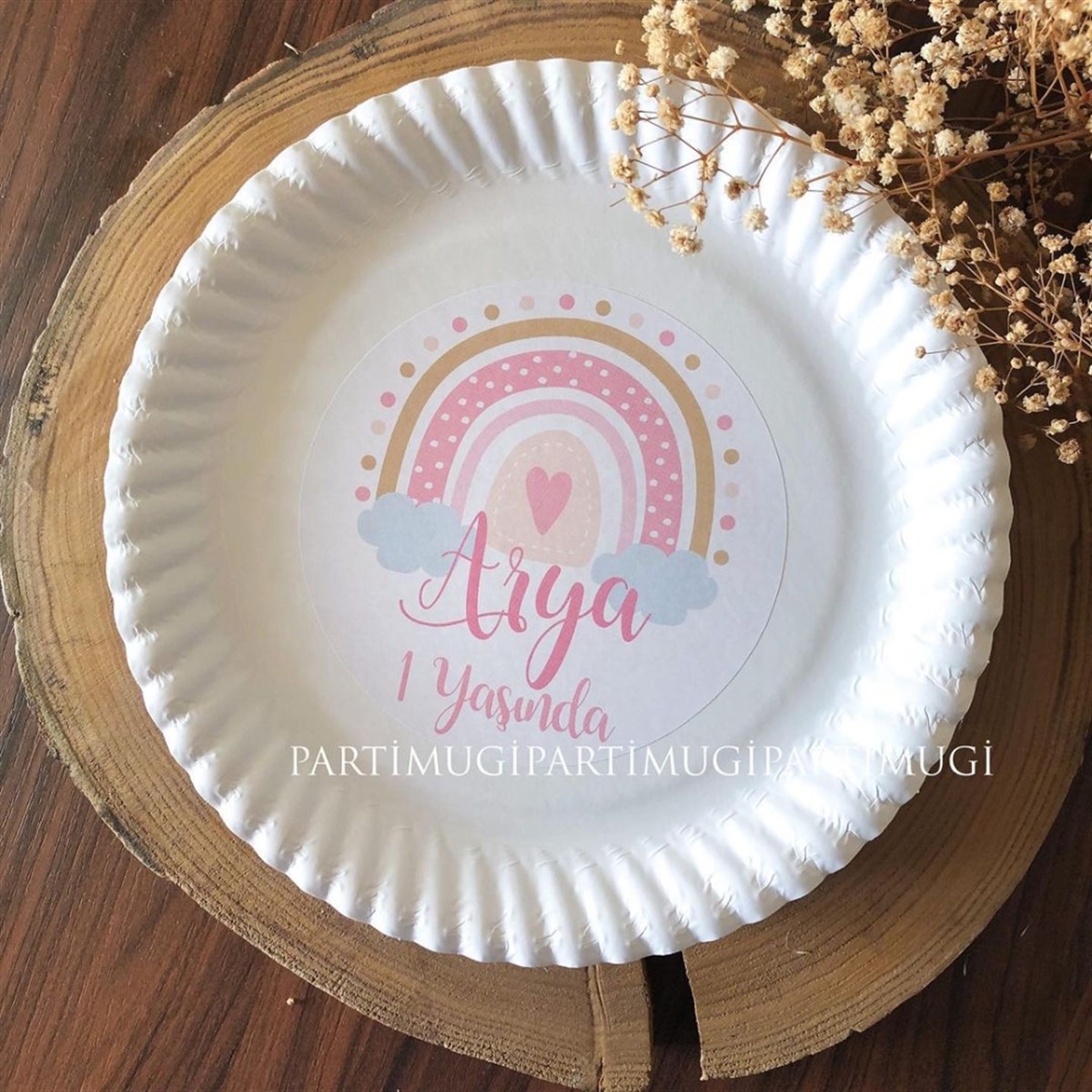 Pembe Mavi Gökkuşağı Temalı Tabak