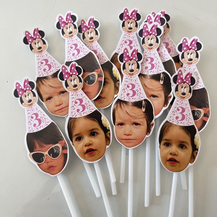 Pembe Minnie Mouse Şapkalı Fotoğraflı Kürdan