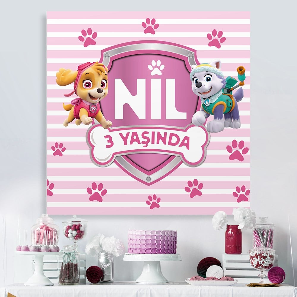 Pembe Paw Patrol Temalı İsimli Afiş Branda