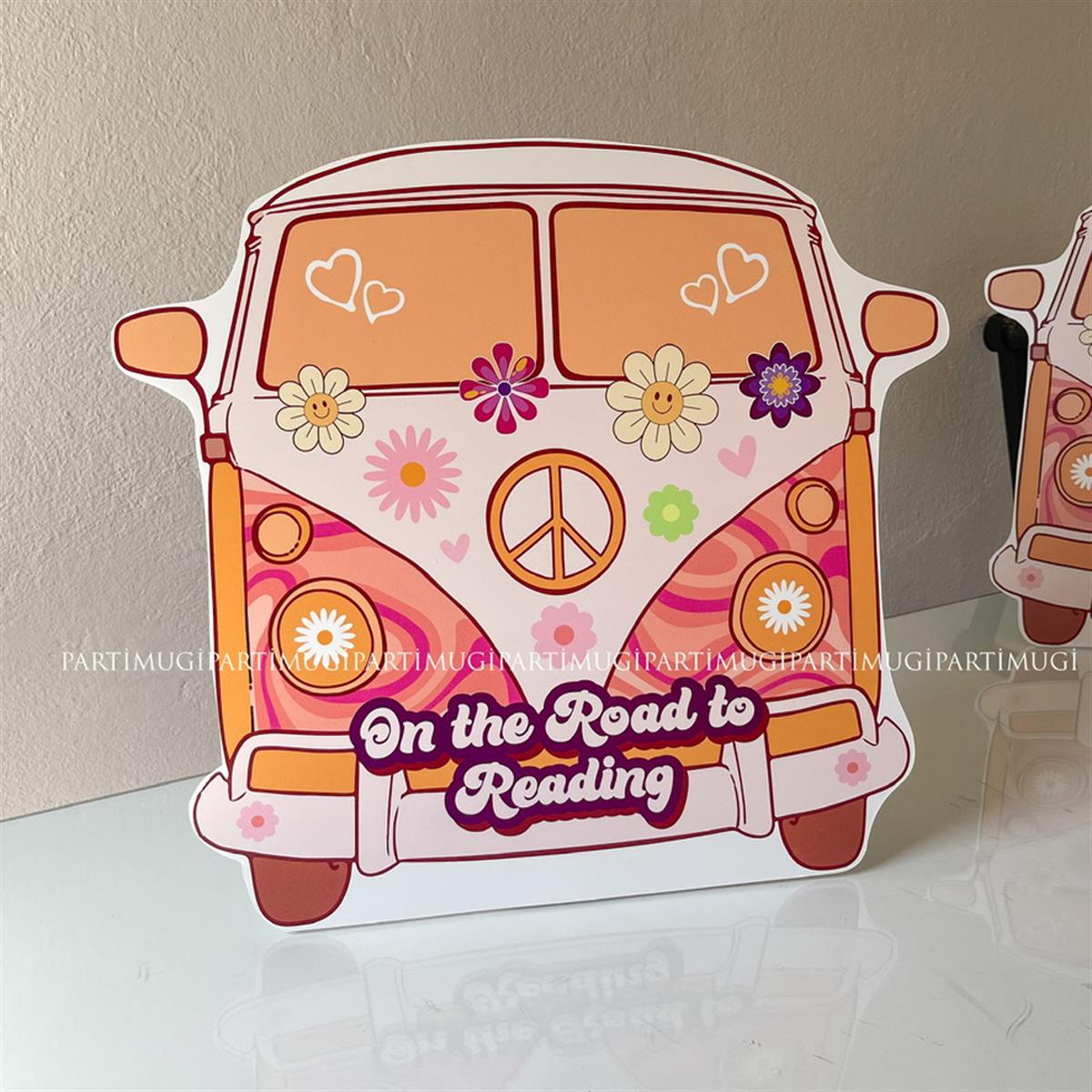 Renkli Hippie Otobüs Temalı Ayaklı Pano