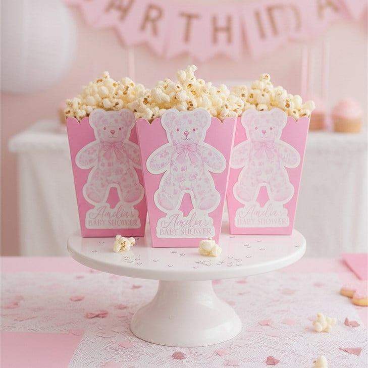 Vintage Pembe Ayıcık Temalı İsimli Popcorn Kutusu