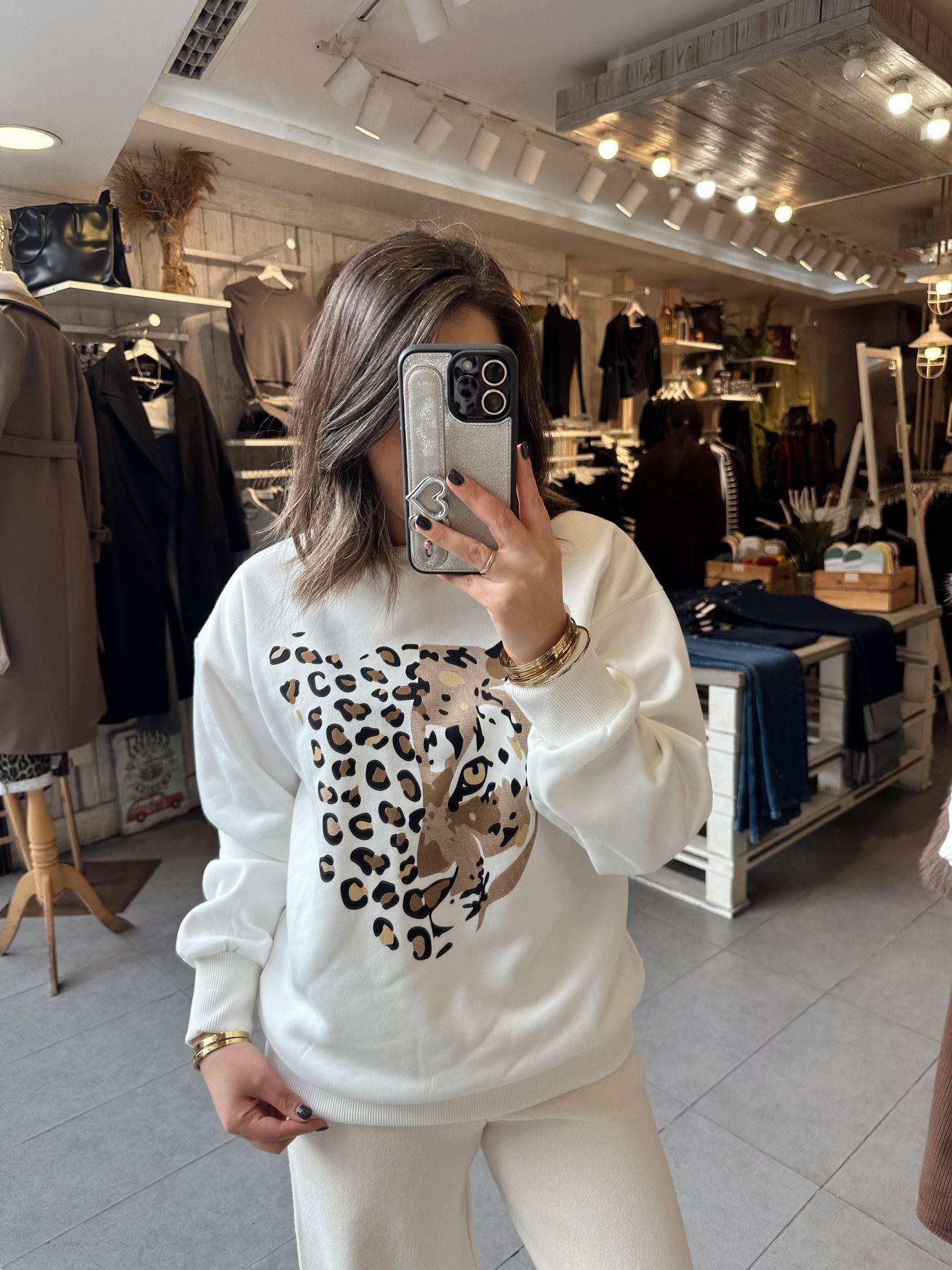 Leopar Baskılı Sweatshirt