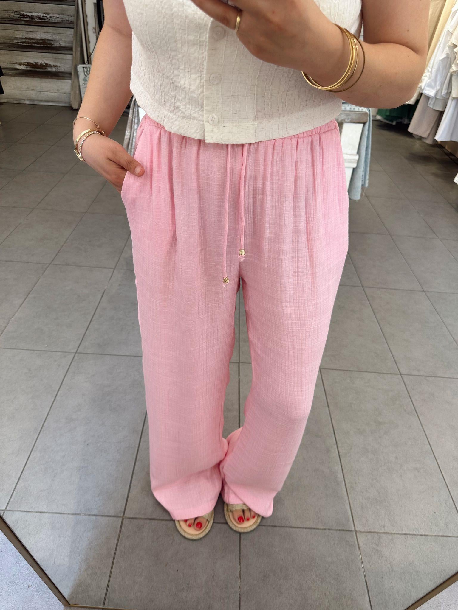 Pembe Belden Lastikli Palazzo 