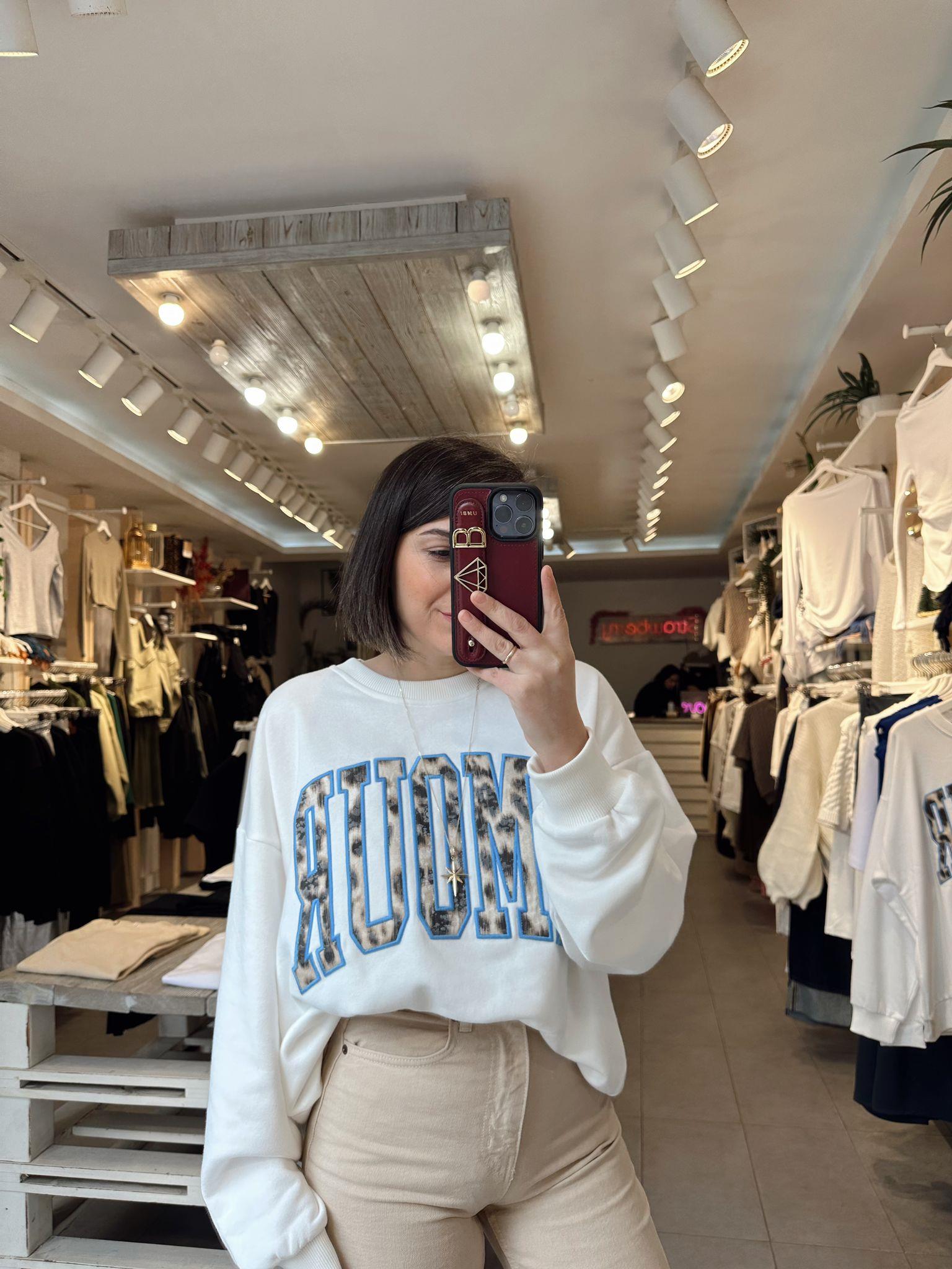 Ekru Yazı İşlemeli Sweatshirt 