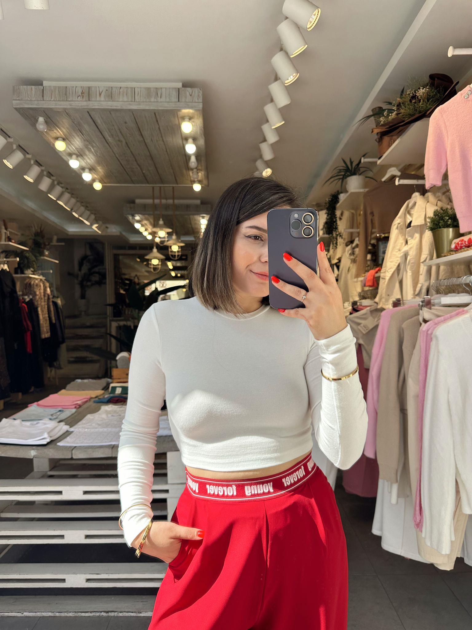 31236 Ekru Crop Uzun Kollu