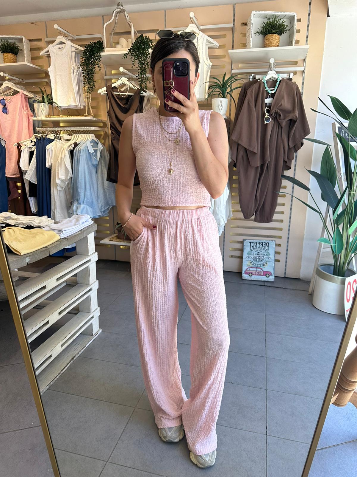Pembe Bluz Pantolon Takım