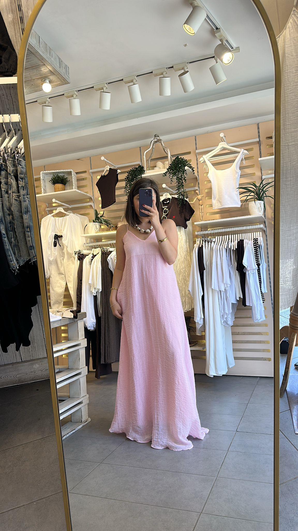 Pembe Askılı Elbise