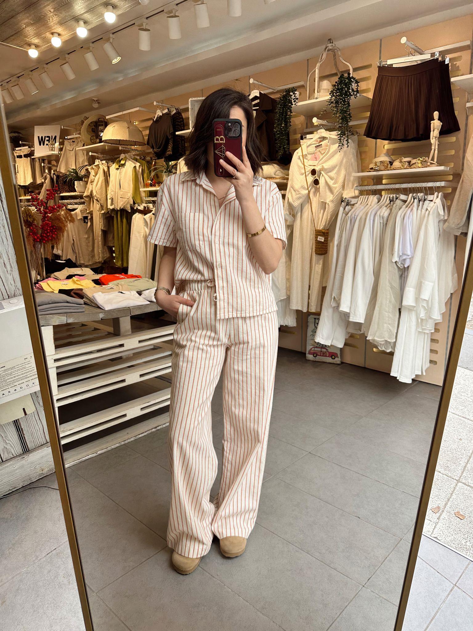 71633 Ekru Uzun Dökümlü Şık Pantolon