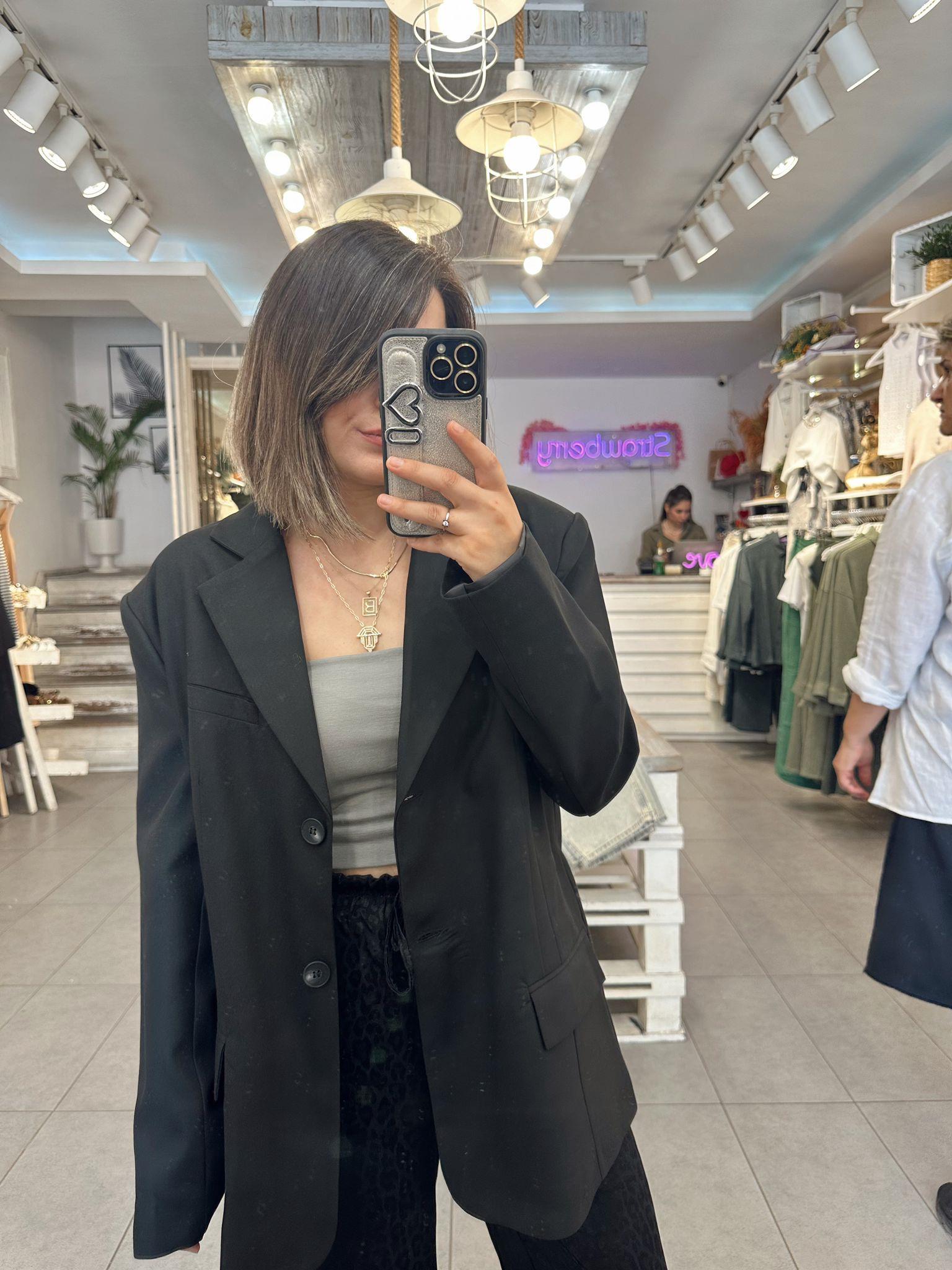 Siyah Oversize DÜşük Omuz Blazer Ceket 