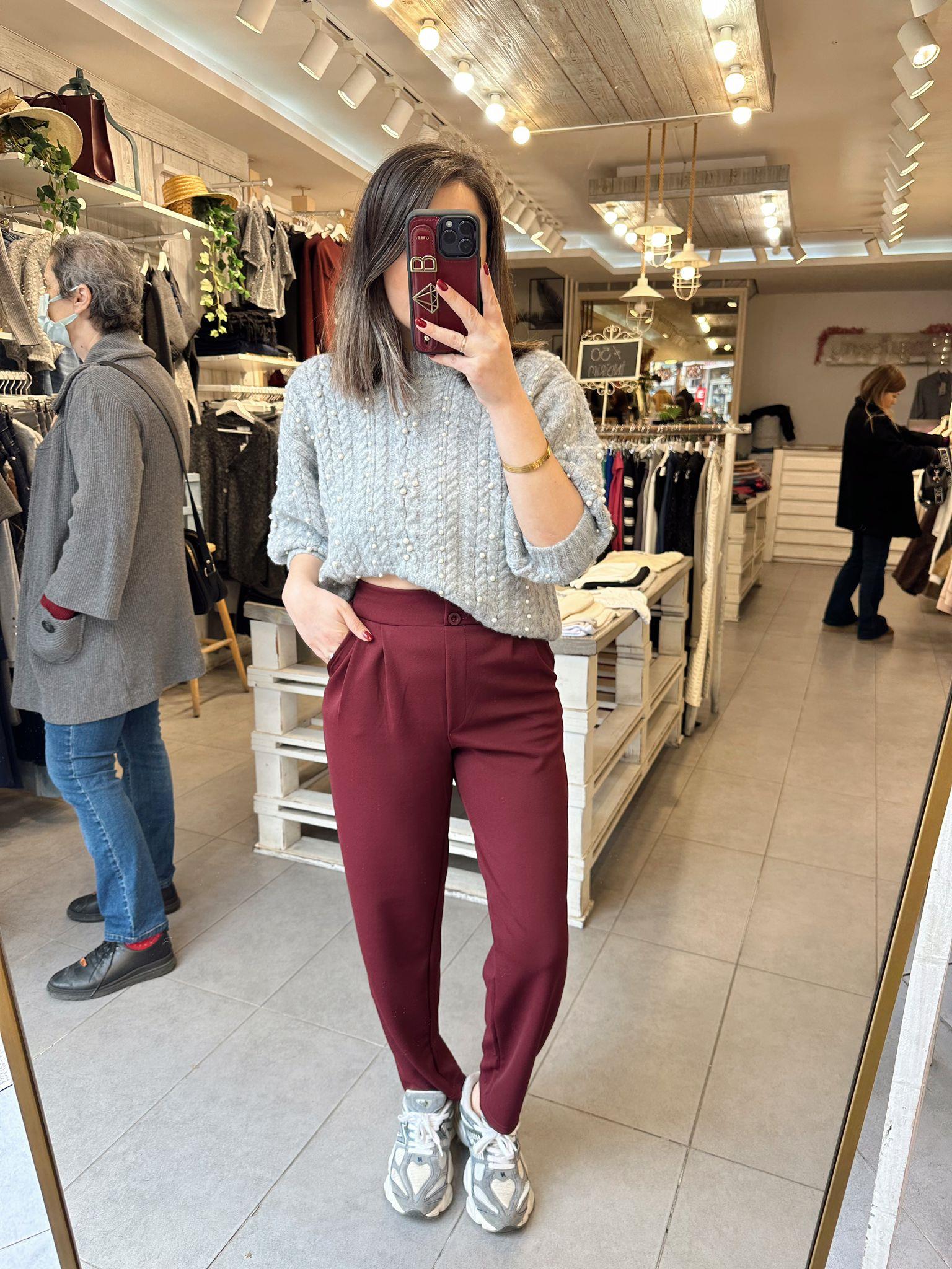 Likralı Klasik Kumaş Bordo Pantolon