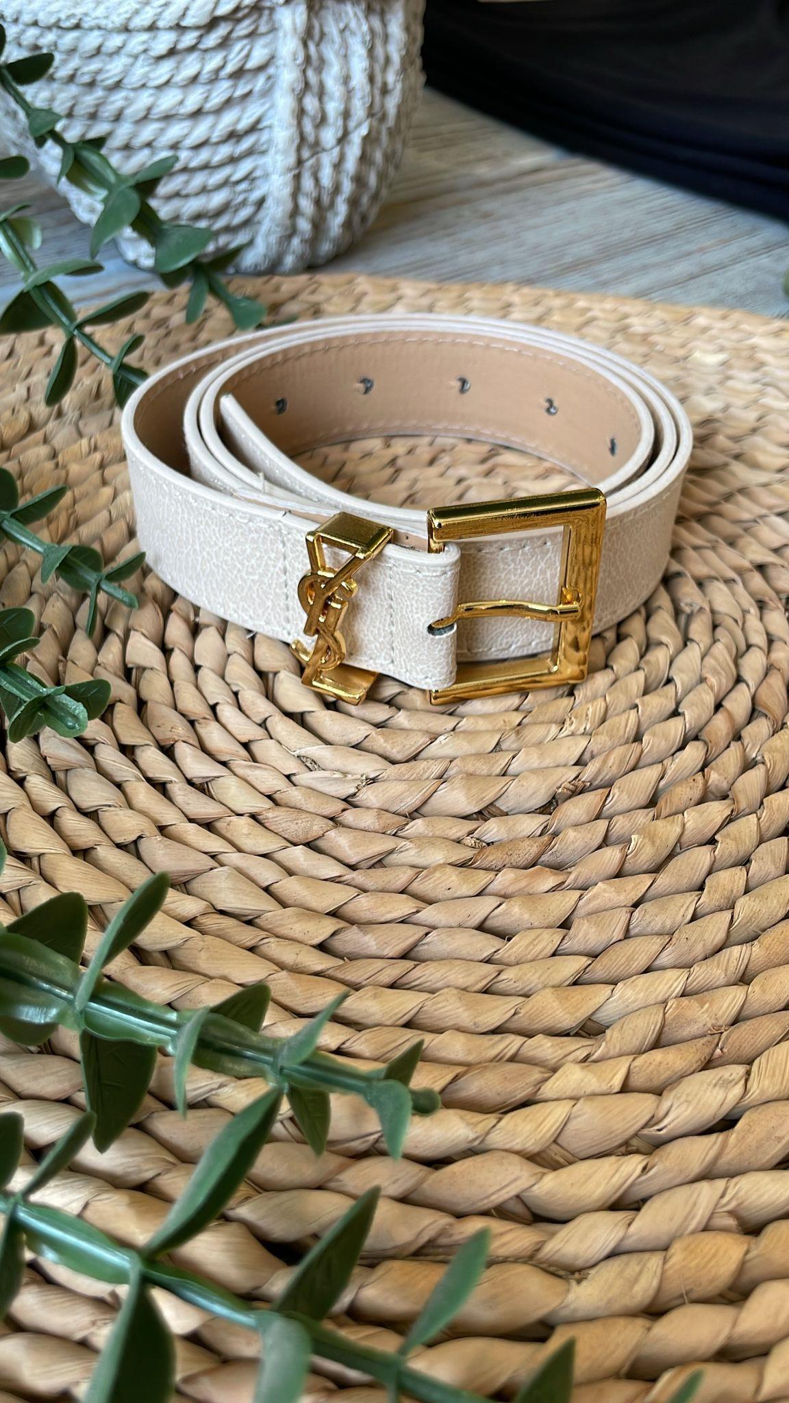 YSL Bej Gold Detaylı Kemer