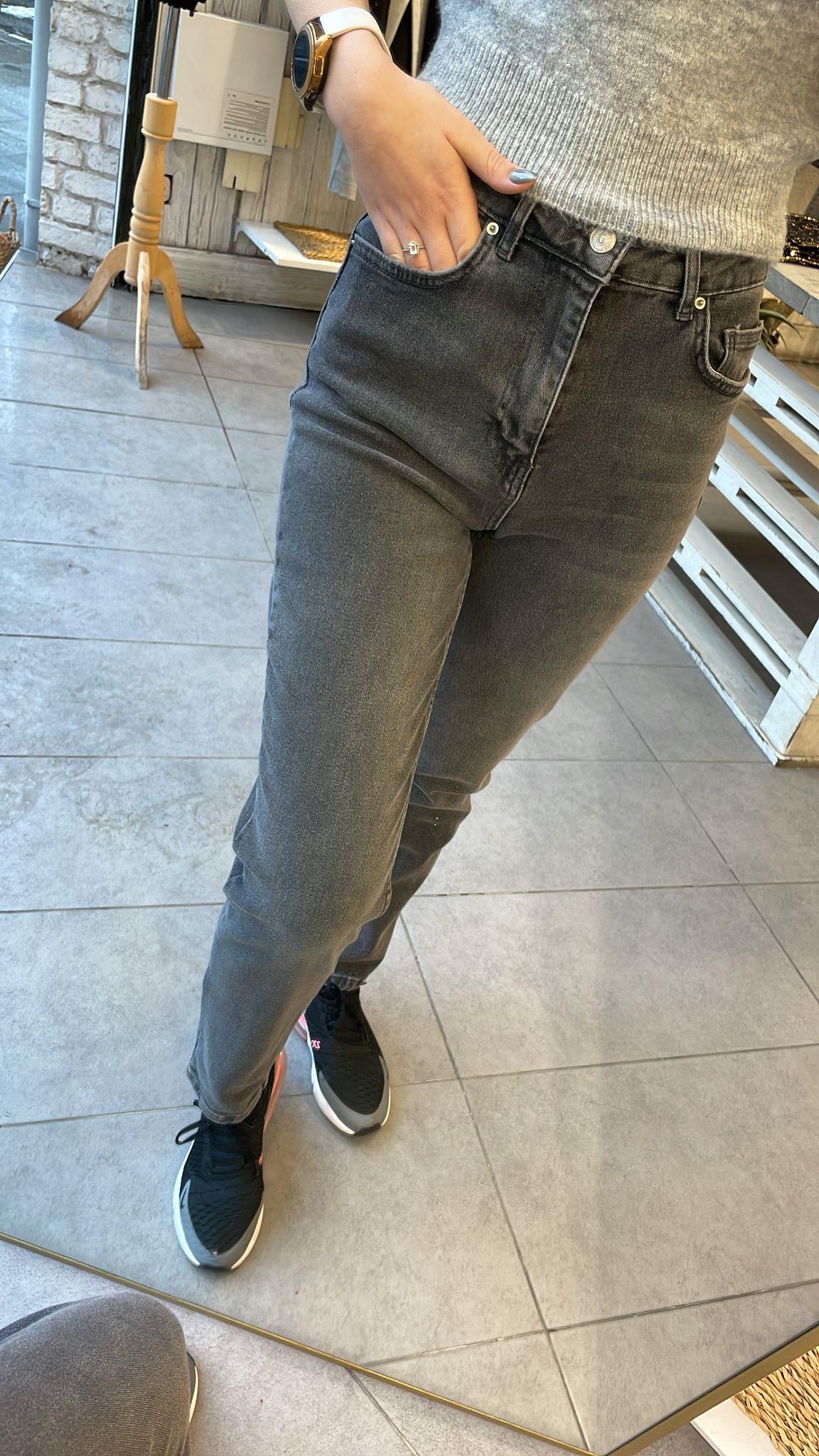 Gri Yüksek Bel Jean 