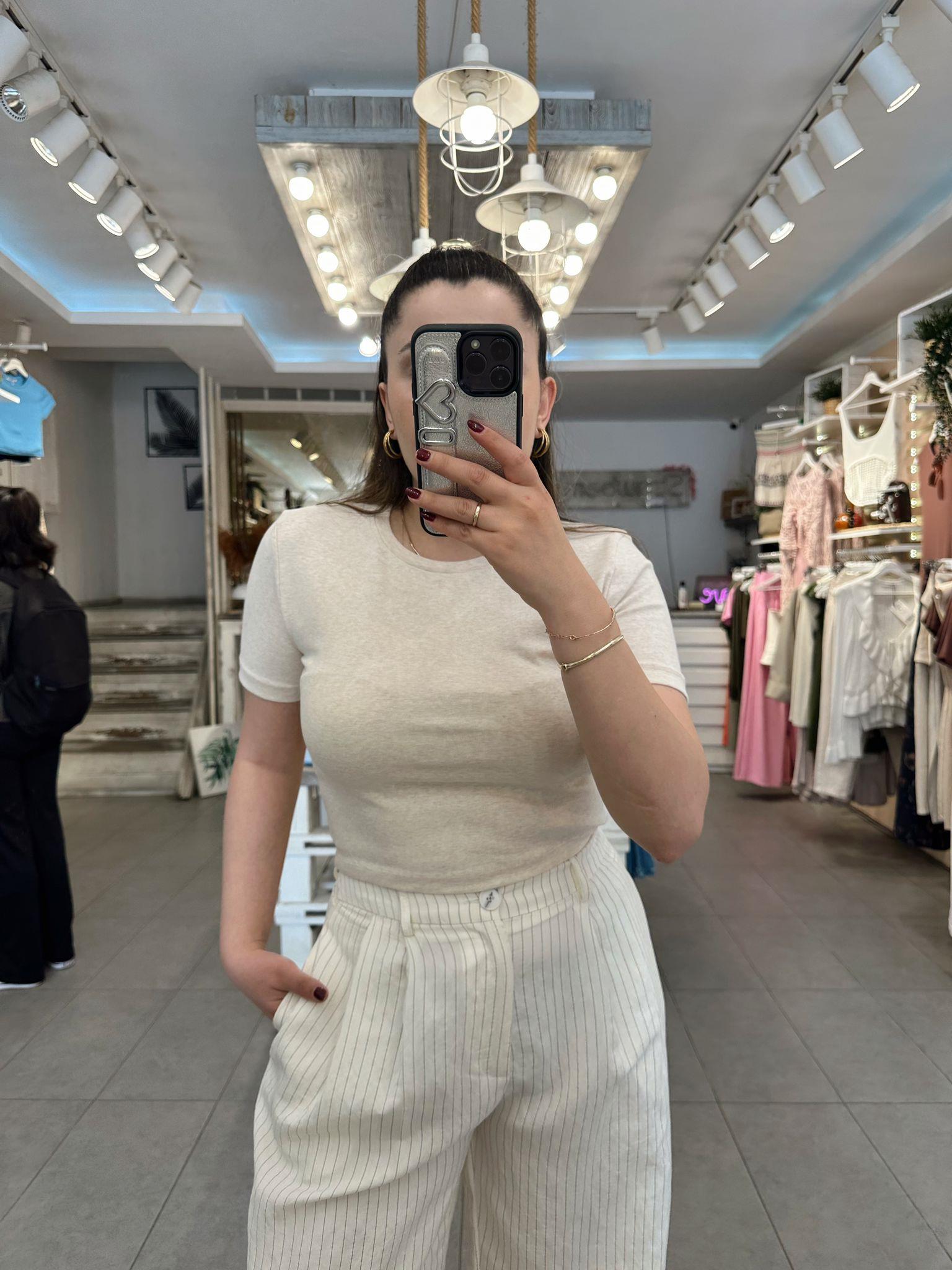 Bej Melanj Crop Tshırt 