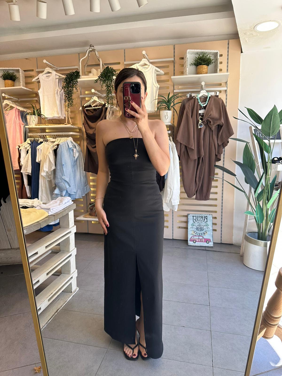 90758 Siyah Straplez Elbise
