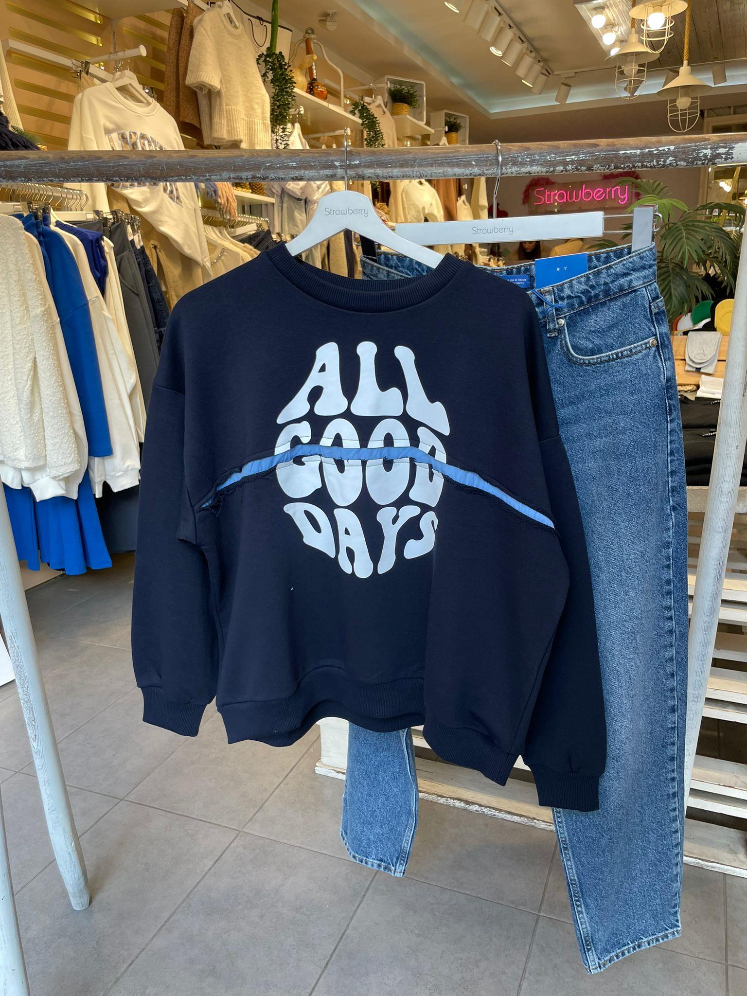 Yazı Baskılı Lacivert Sweatshirt