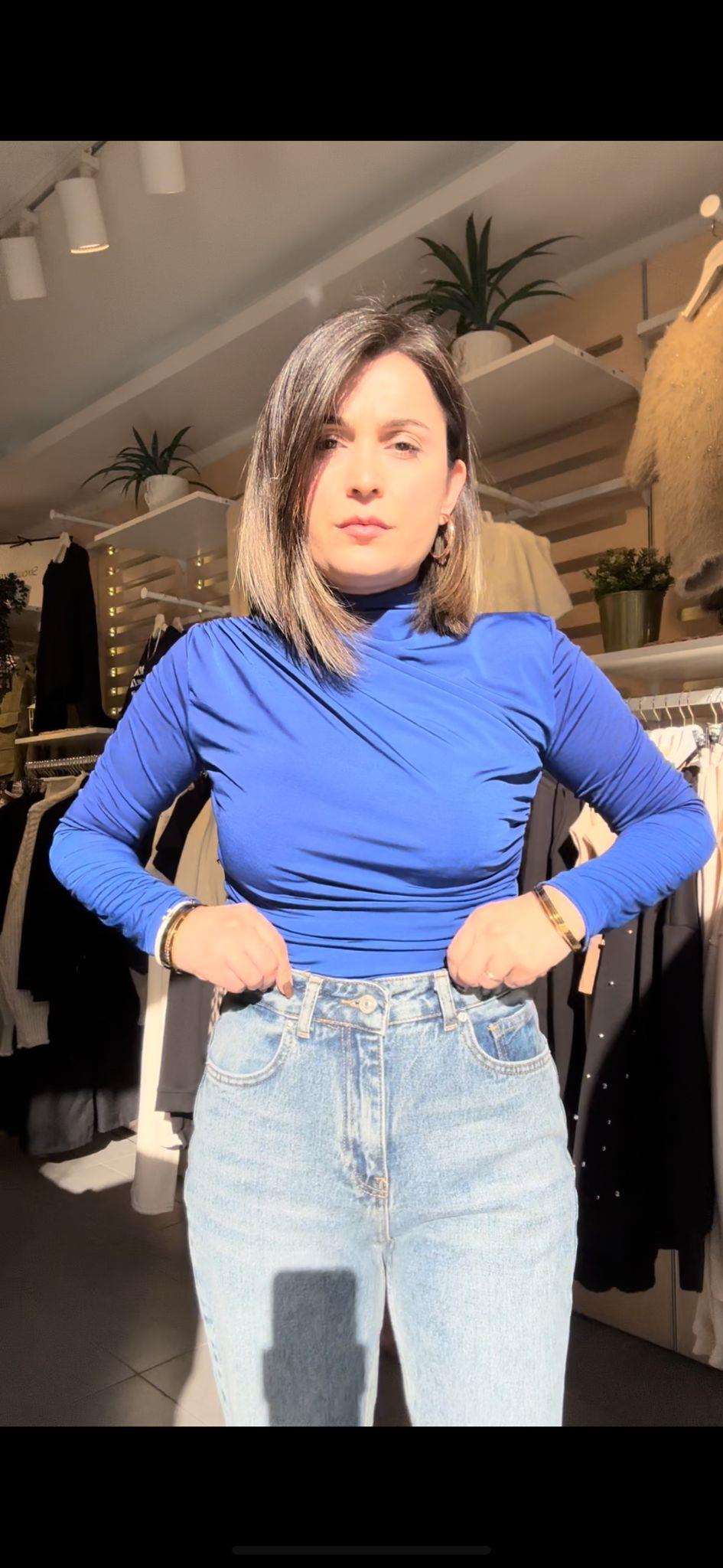 Lacivert Büzgülü Bluz
