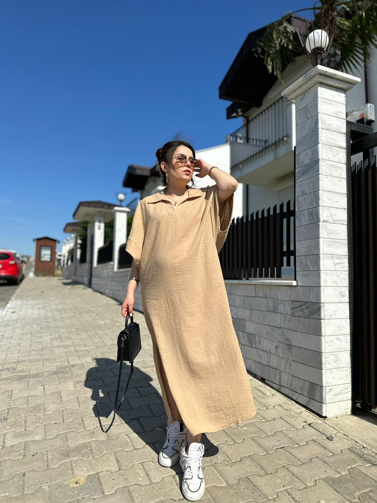 Keten Yırtmaçlı Elbise  | StrawberryWear