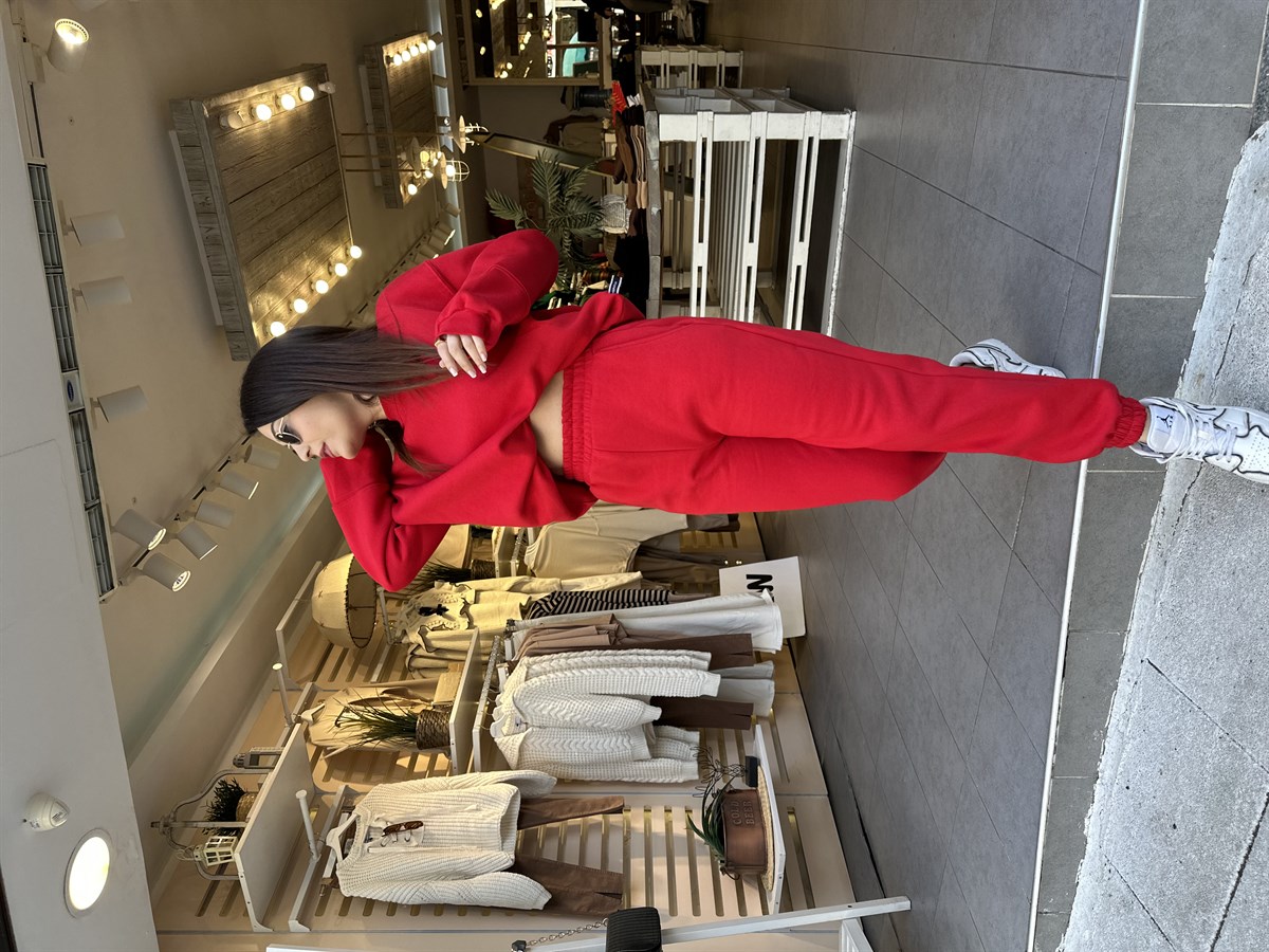 Kırmızı Lastik Paça Eşofman Takım | StrawberryWear