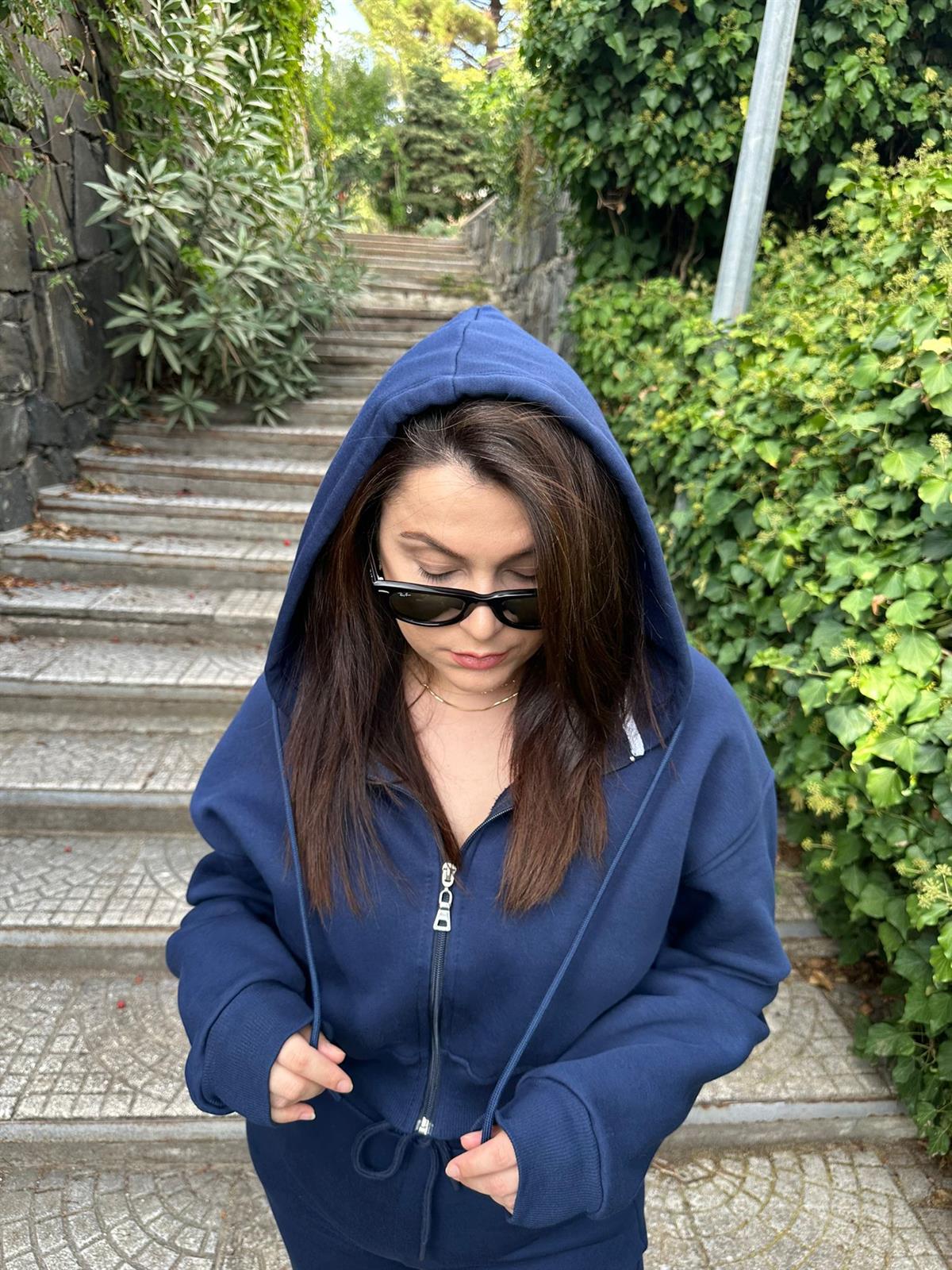 Lacivert Kapşonlu Sweat  | StrawberryWear