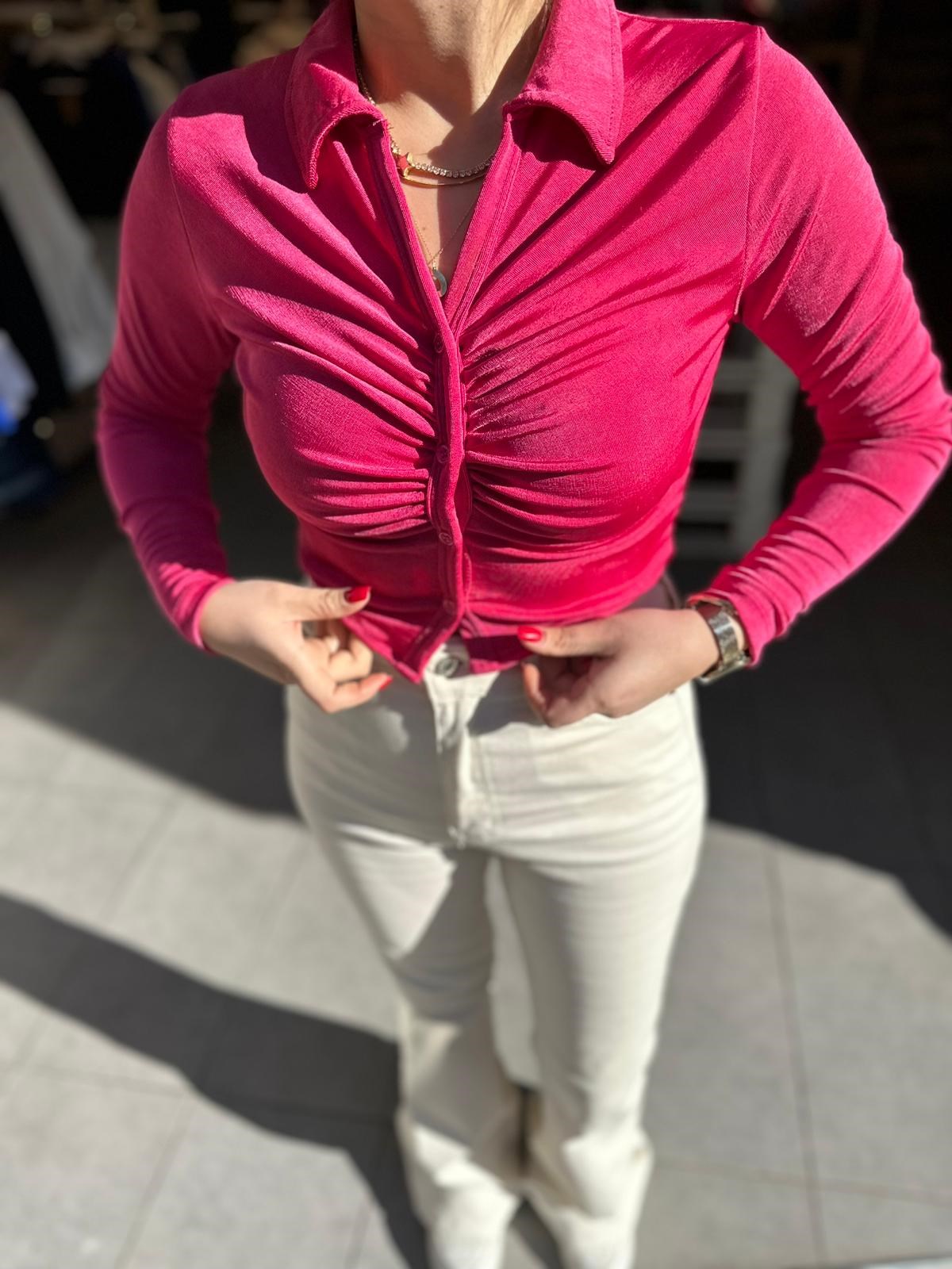 Pembe Dügme Detay Bluz | StrawberryWear