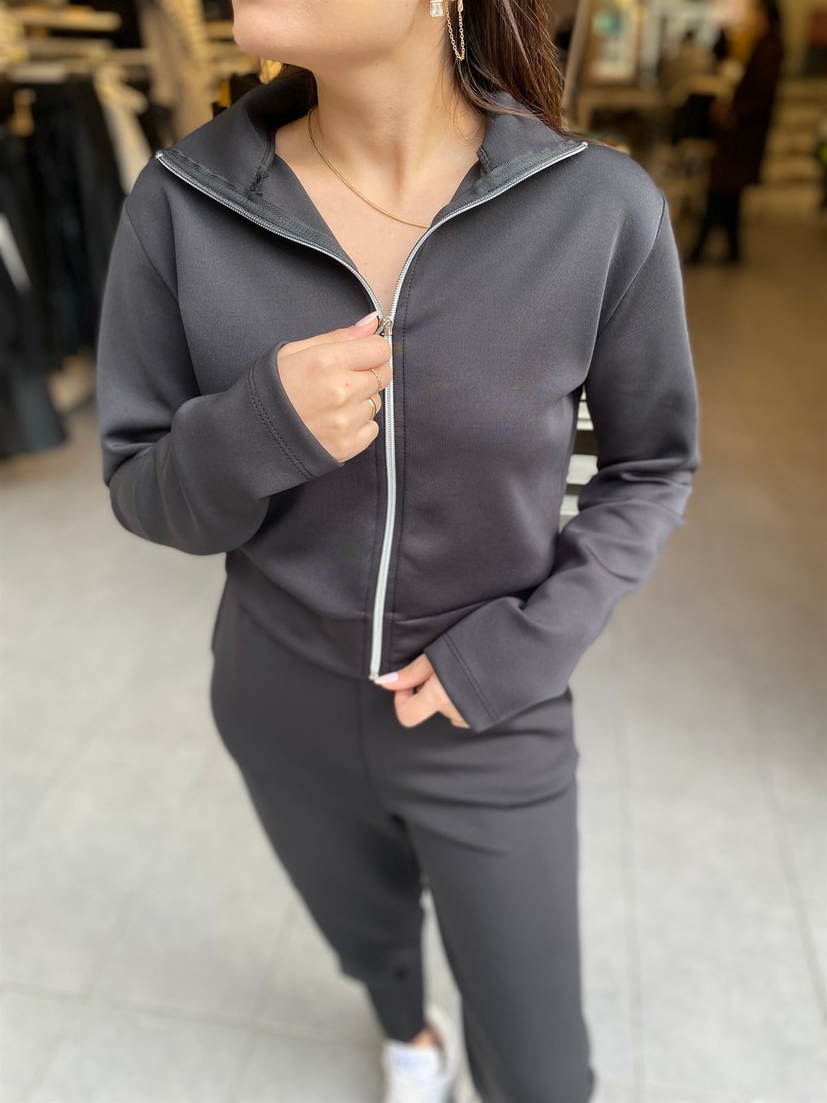 Scuba Kumaş Fermuarlı Üst | StrawberryWear