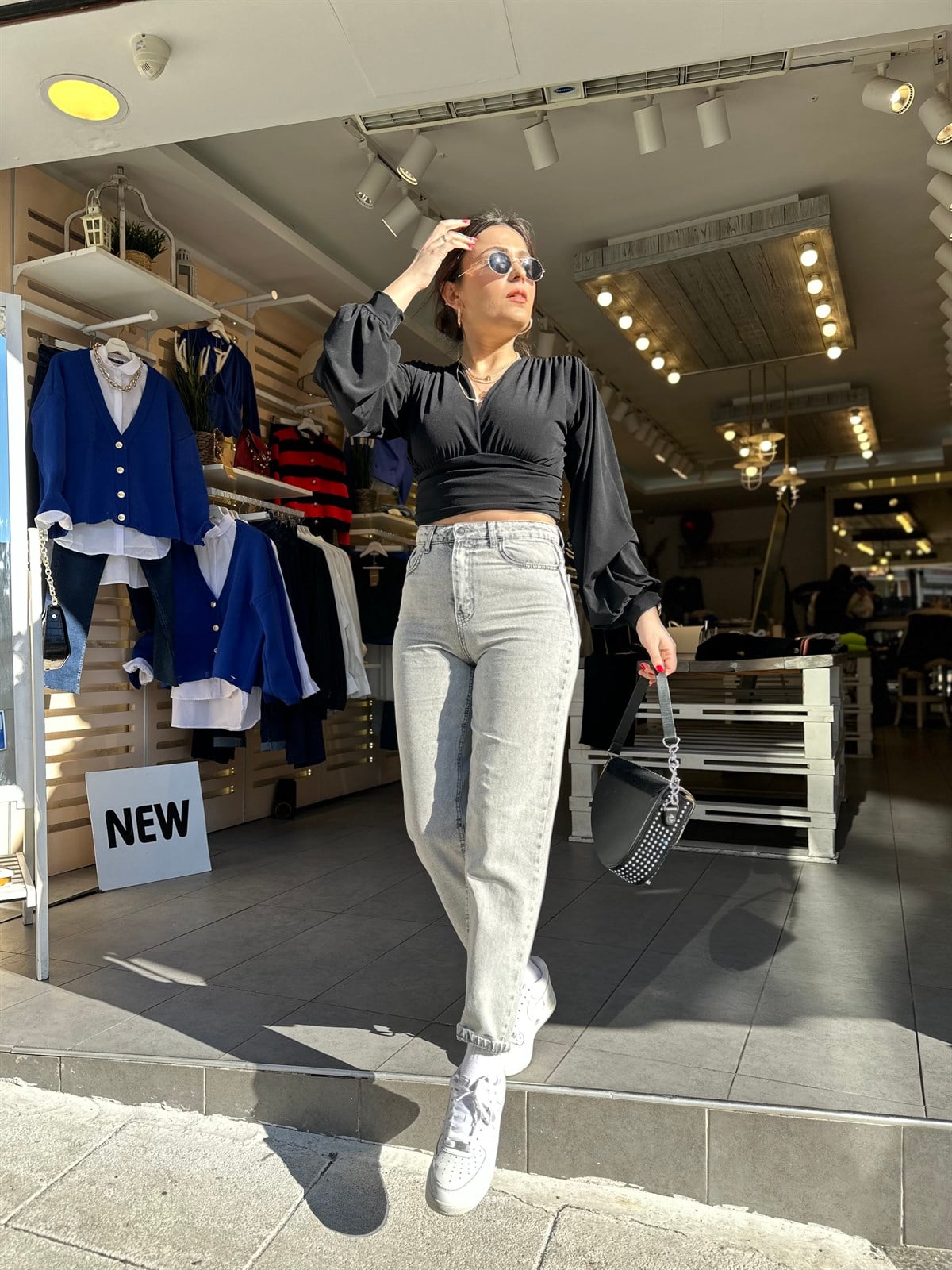 Topshop Açık Gri Mom Jean | StrawberryWear