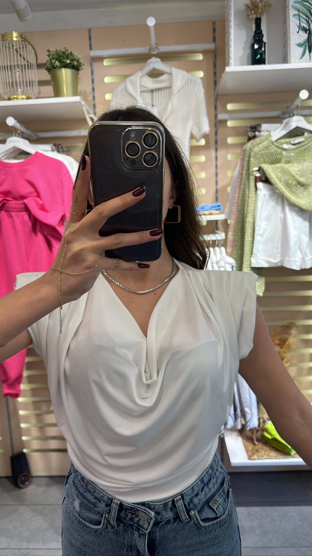 Vatkalı Degaje Beyaz Yaka bluz | StrawberryWear