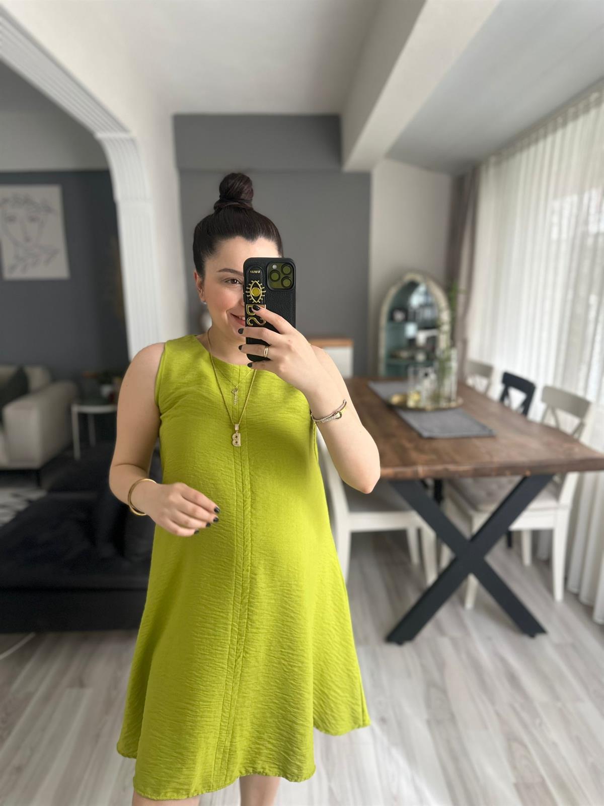 Yağ Yeşili Çan Elbise  | StrawberryWear
