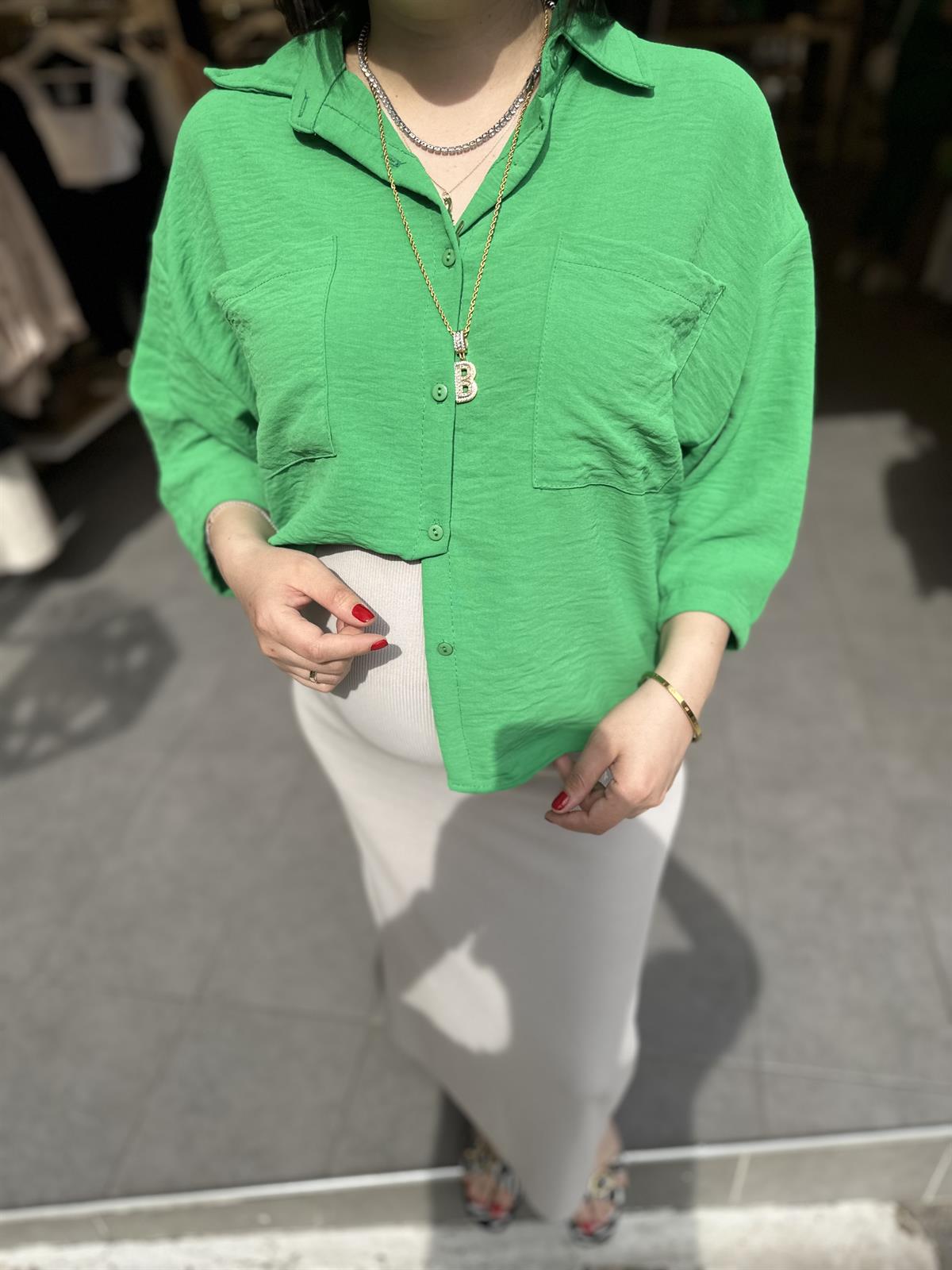 Yeşil Düşük Kol Kısa Gömlek  | StrawberryWear