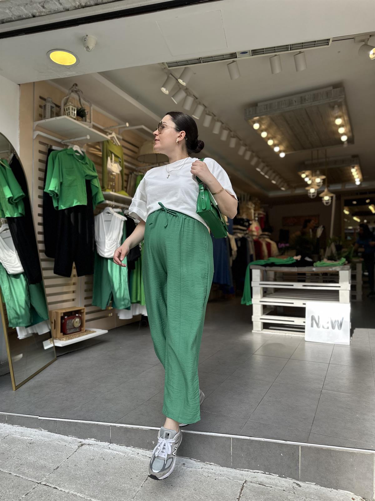 Yeşil Keten Şalvar  | StrawberryWear