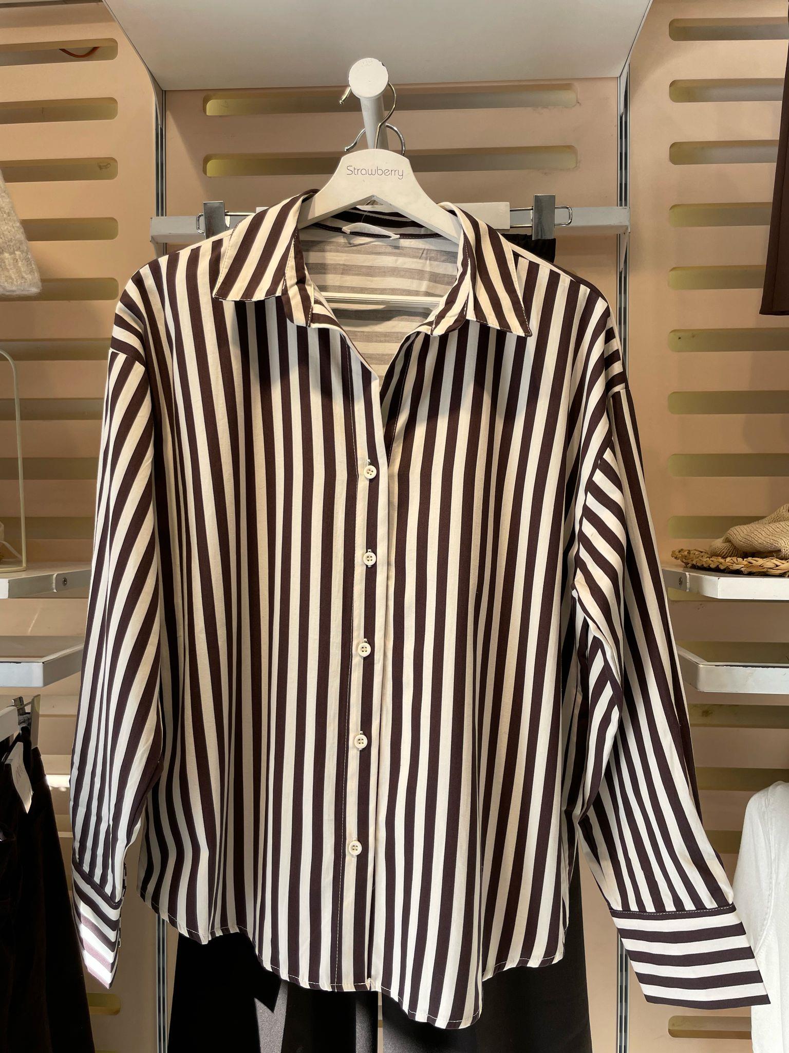 Acı Kahve Çizgili Oversize Gömlek