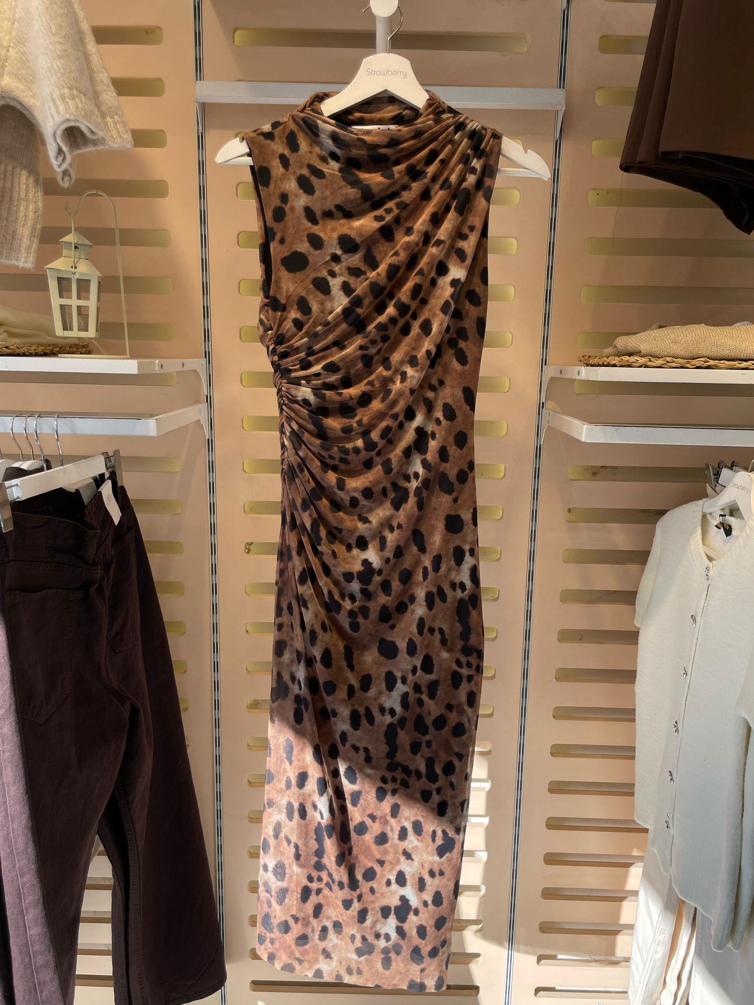 Leopar Desenli Uzun Tül Elbise