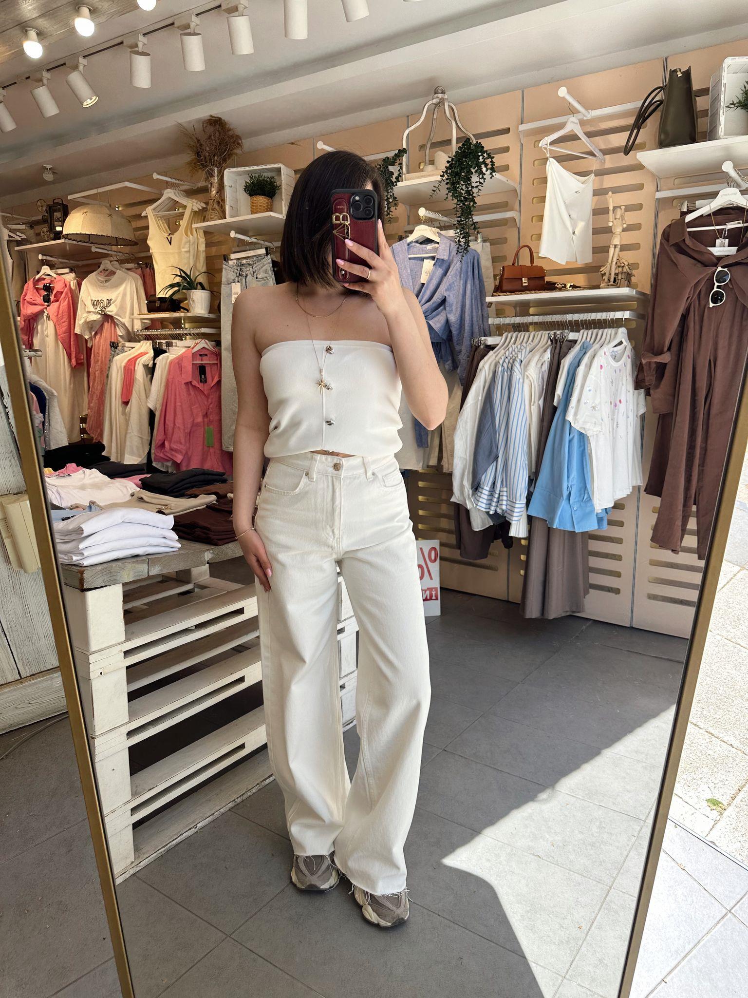  Geniş Paça Beyaz Denim
