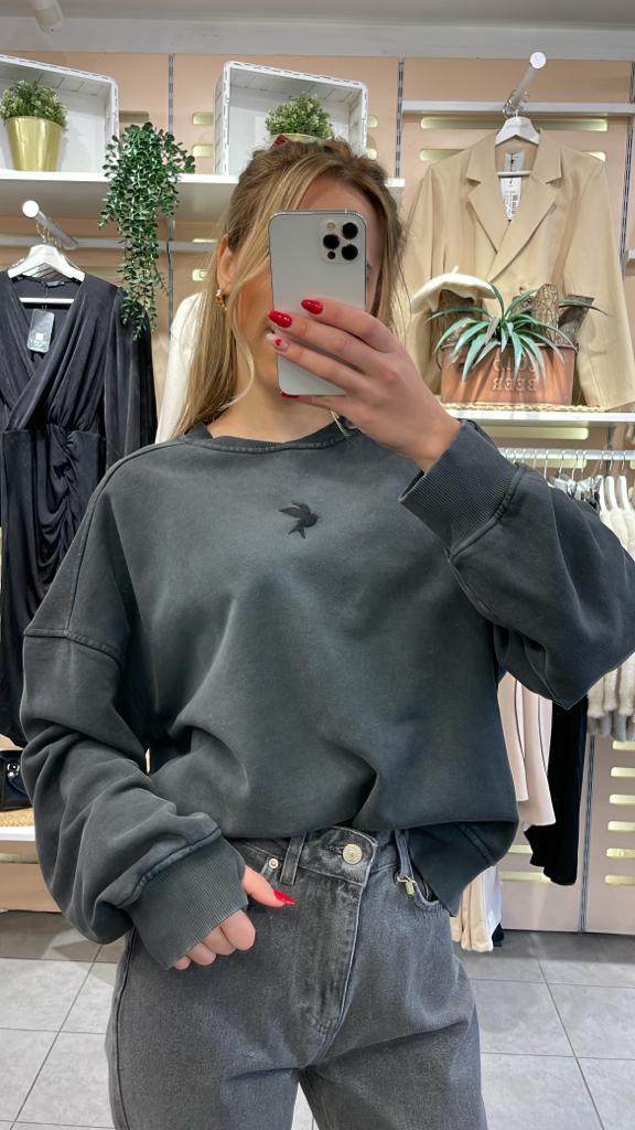 Yıkama Efektli Desenli Sweatshirt