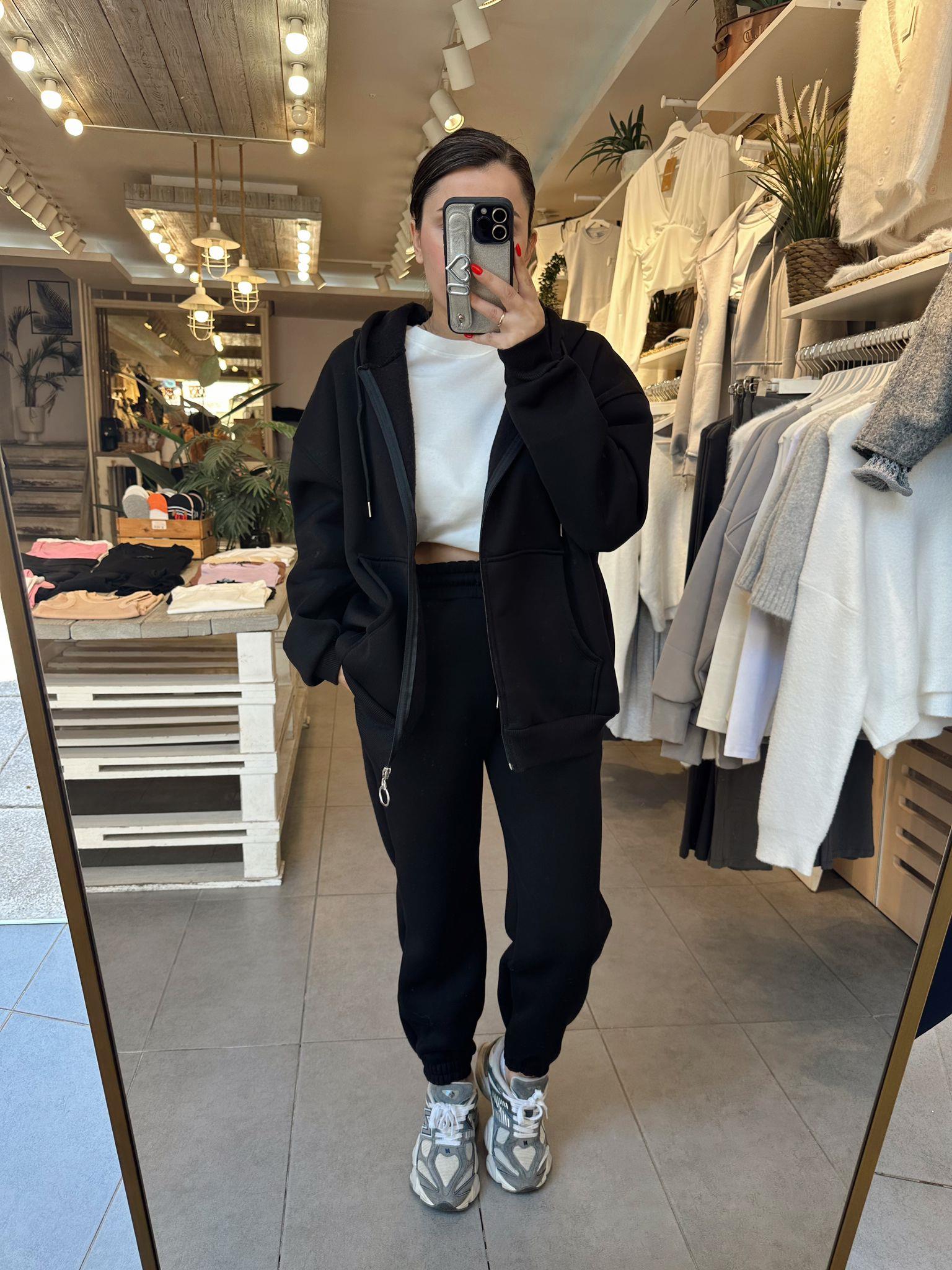 Siyah Fermuarlı Sweat Takımı 