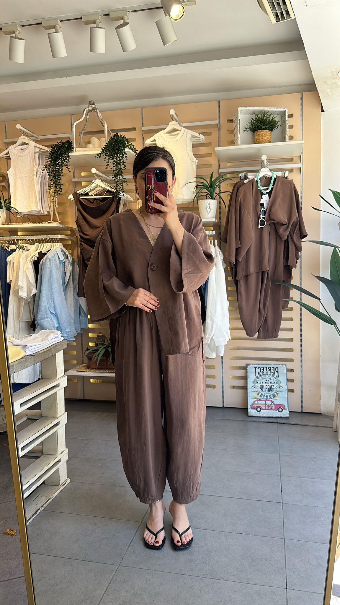 Kahve Bluz Pantolon Takım
