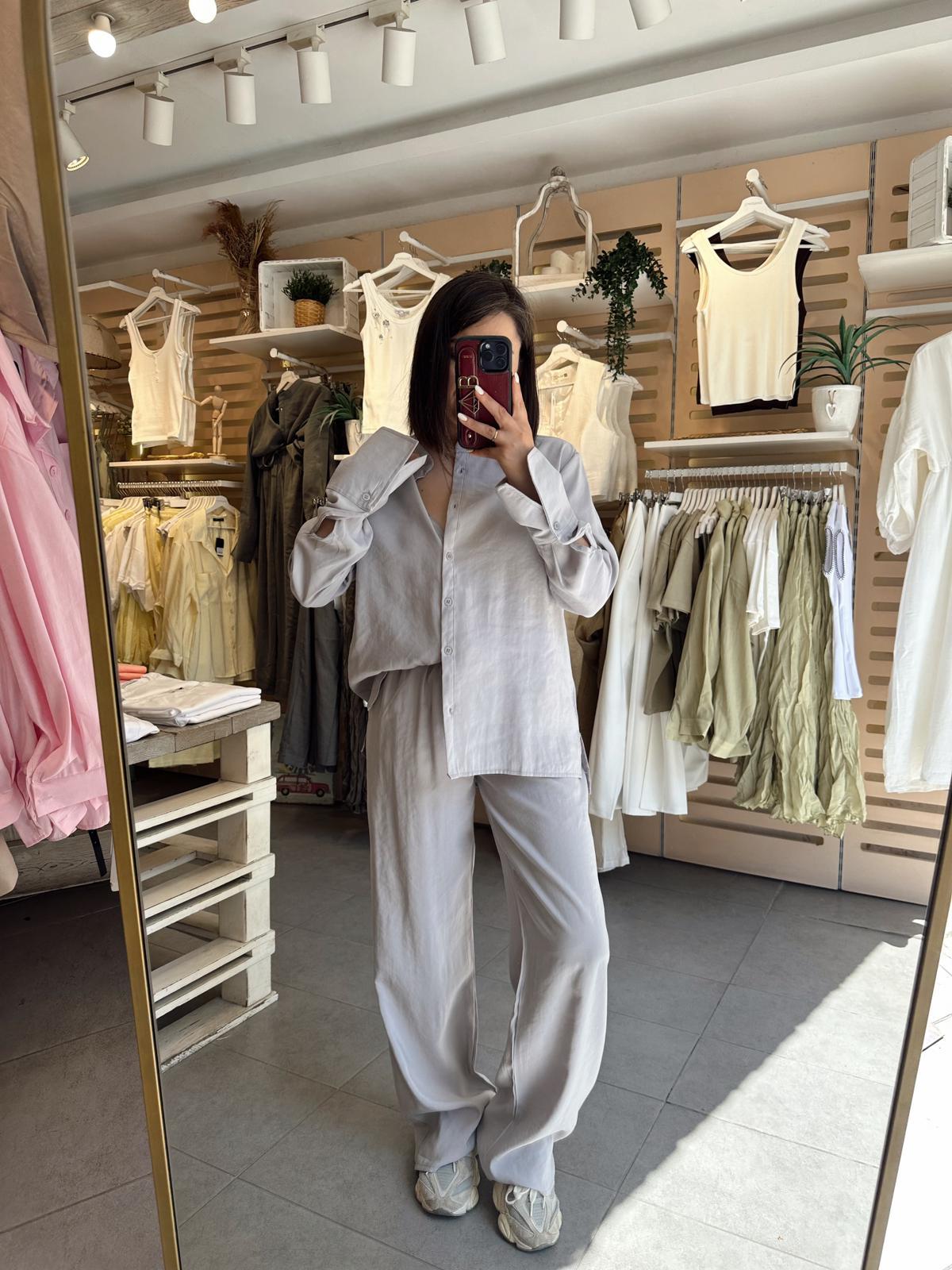 Gri Beli Lastikli Pantolon