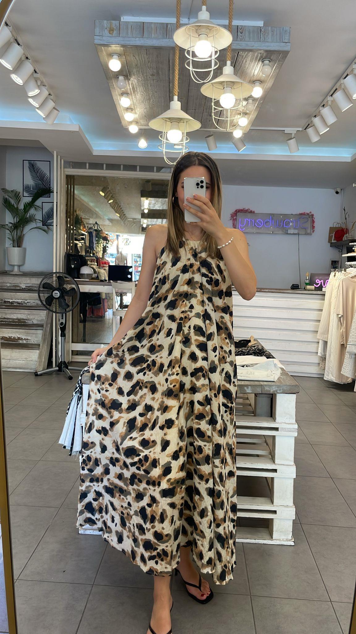 Leopar Desenli Bağlamalı Elbise