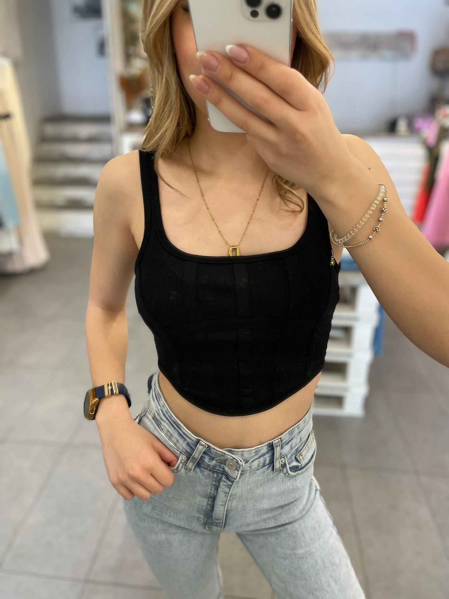 Siyah Fermuar Detaylı Korse Top