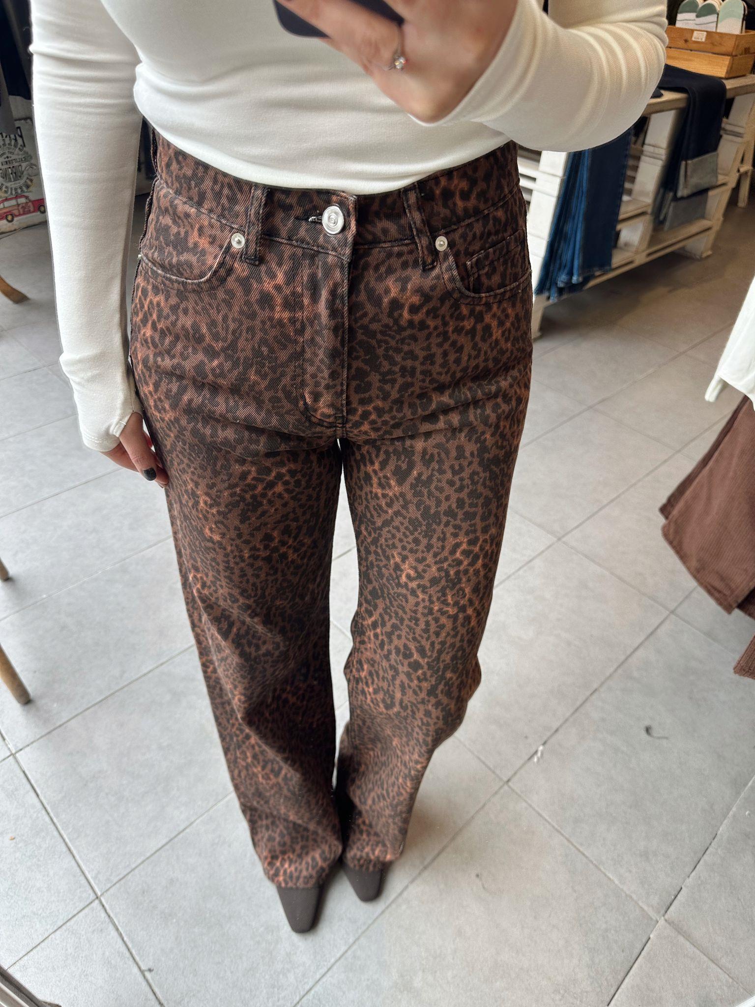 Acı Kahve Leopar Desenli Pantolon