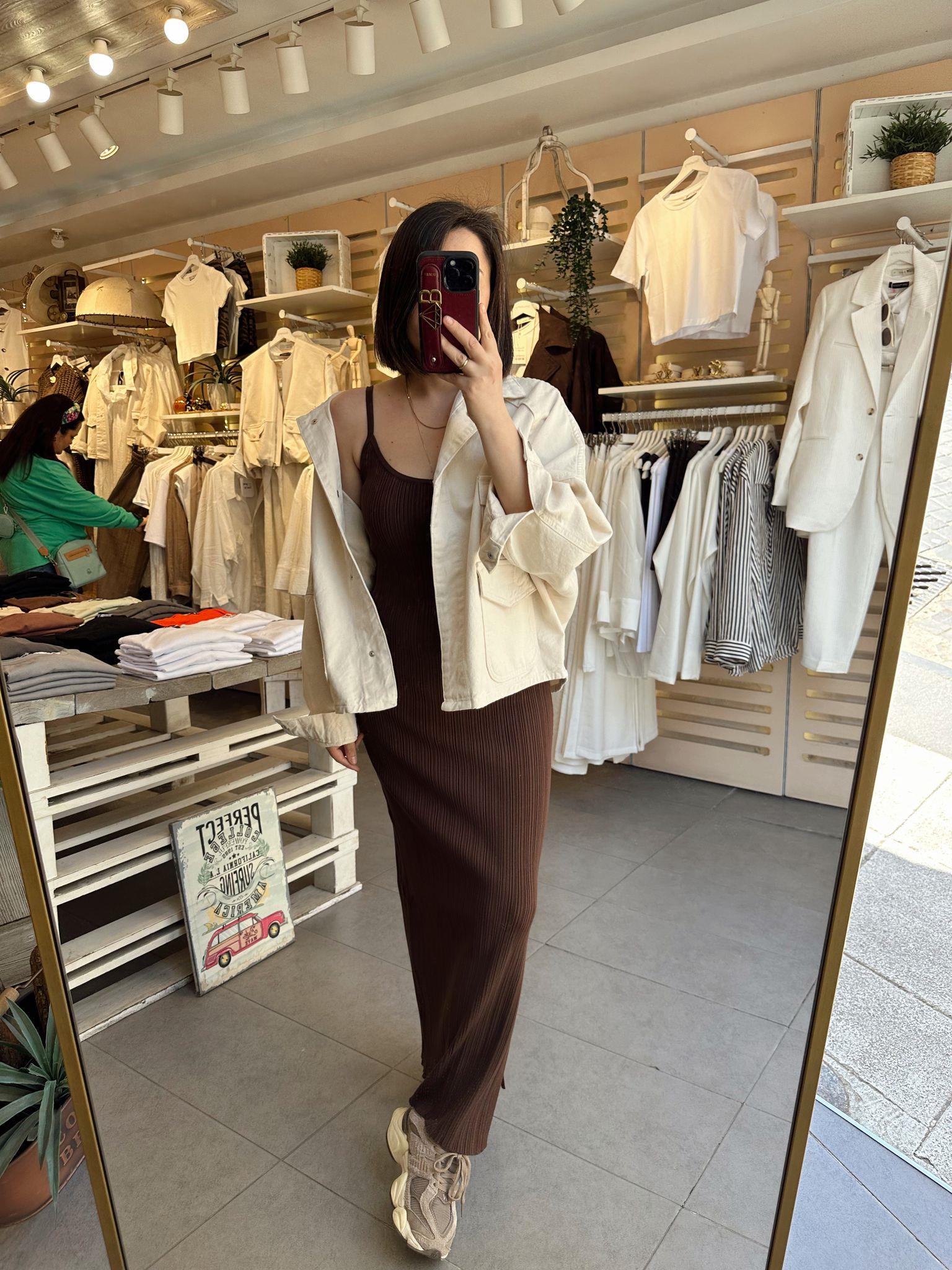 90139 Acı Kahve Askılı Elbise