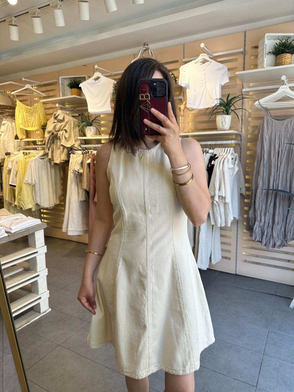 90560 Ekru Kısa Elbise