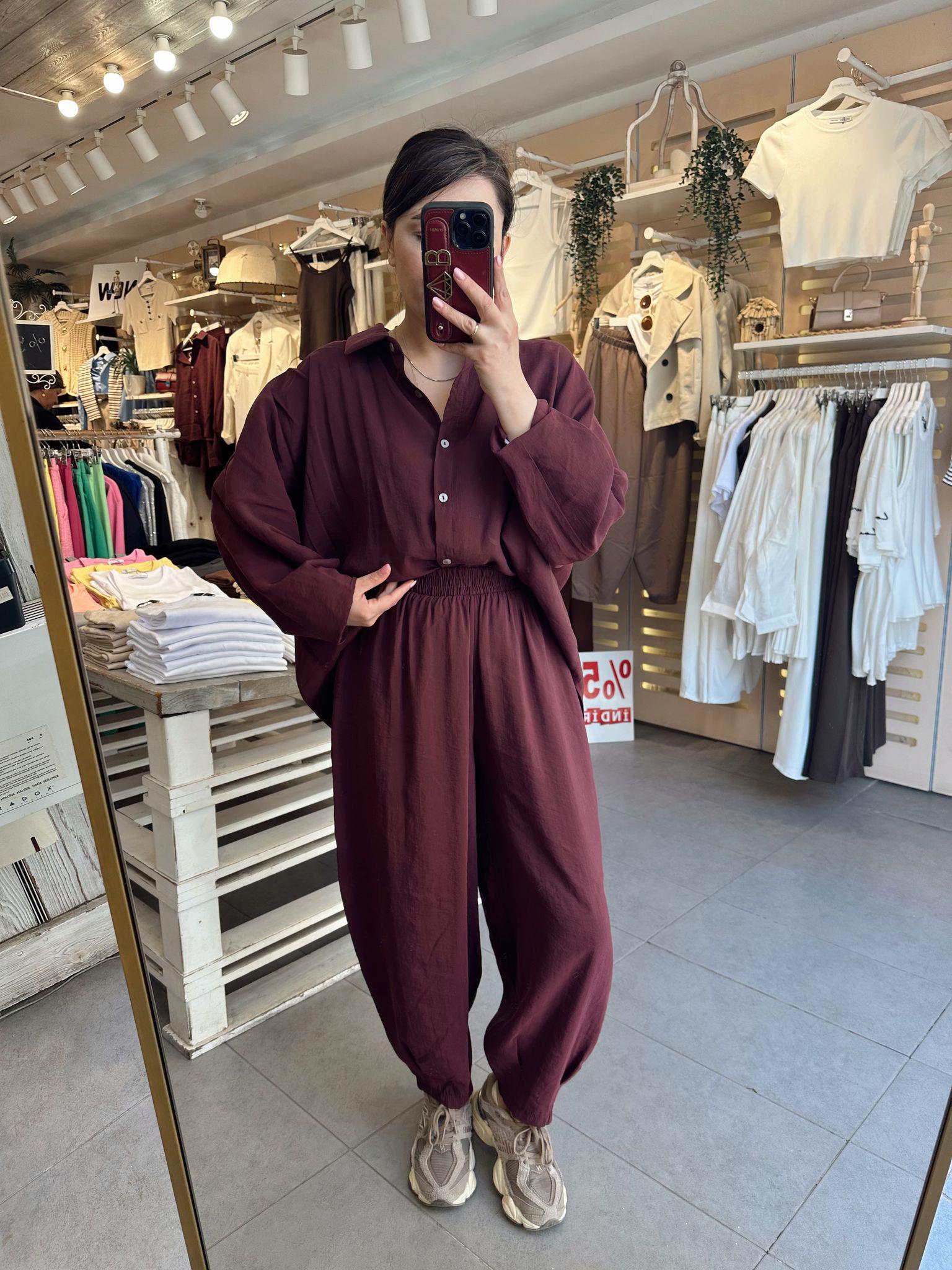 Mürdüm Tensel Gömlek-PantolonTakım