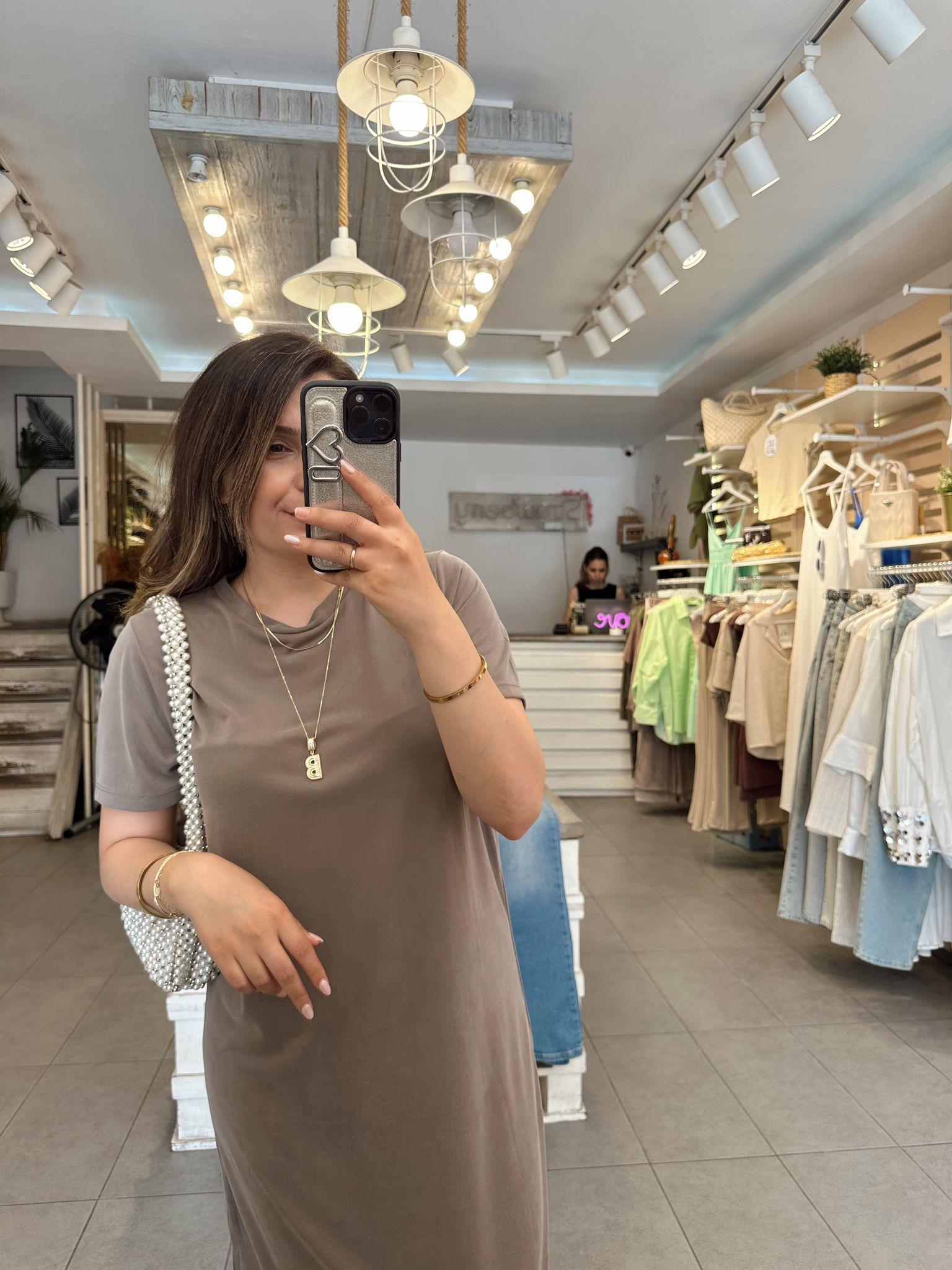 Vizon Yandan Yırtmaçlı Modal Elbise 
