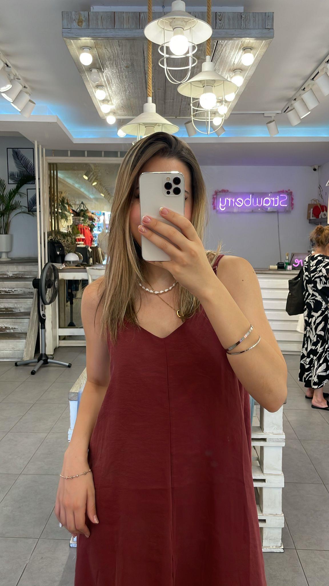 İp Askılı Bordo Elbise 