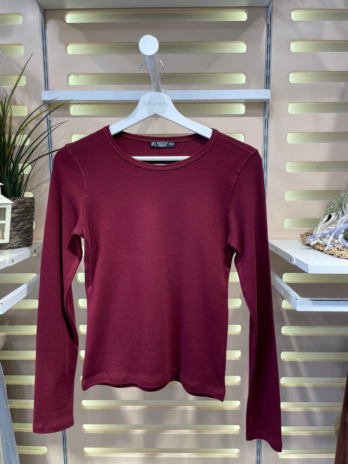 Bordo Uzun Kollu Örme Body