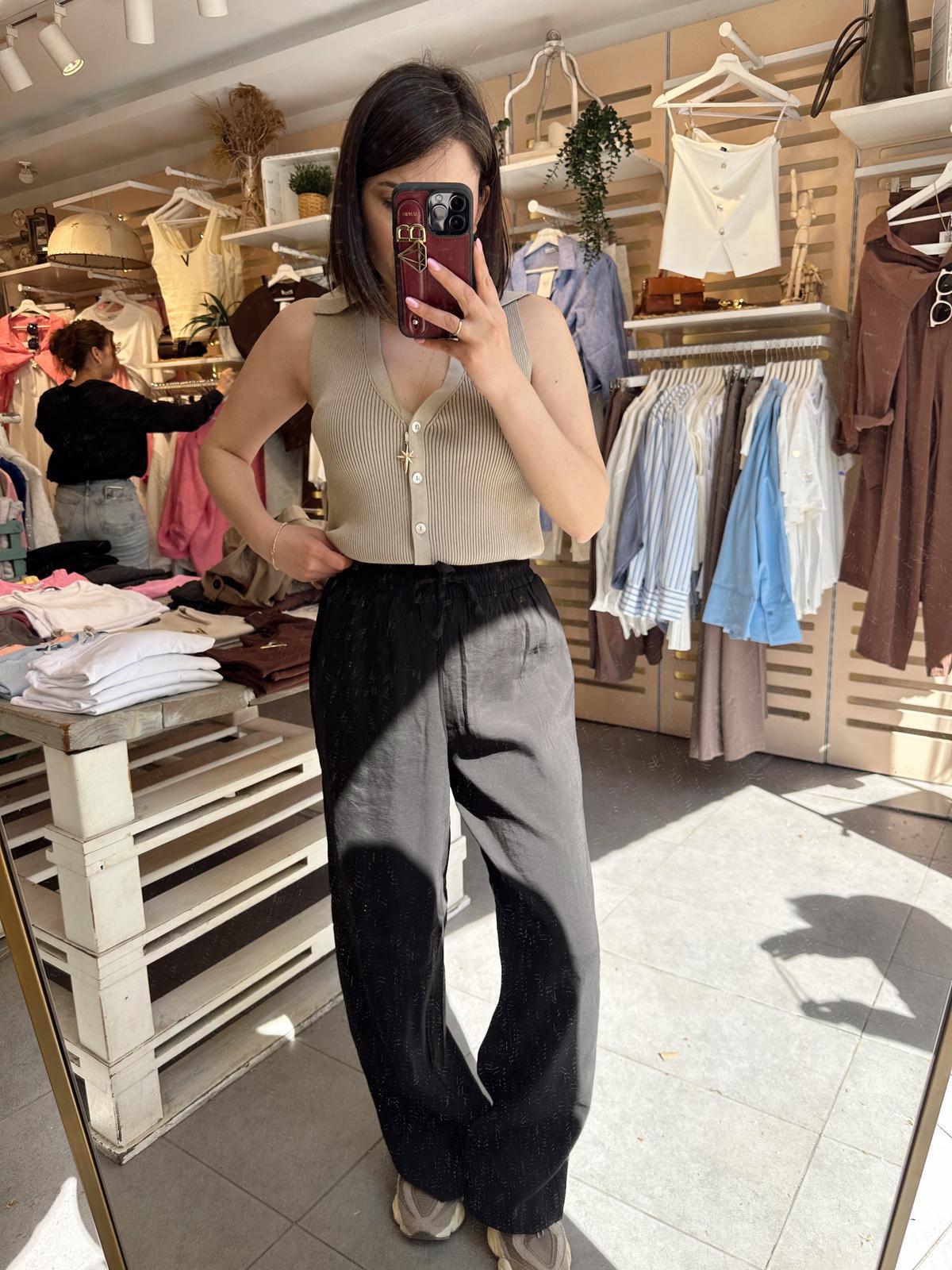 Siyah Beli Lastikli Tensel Palazzo