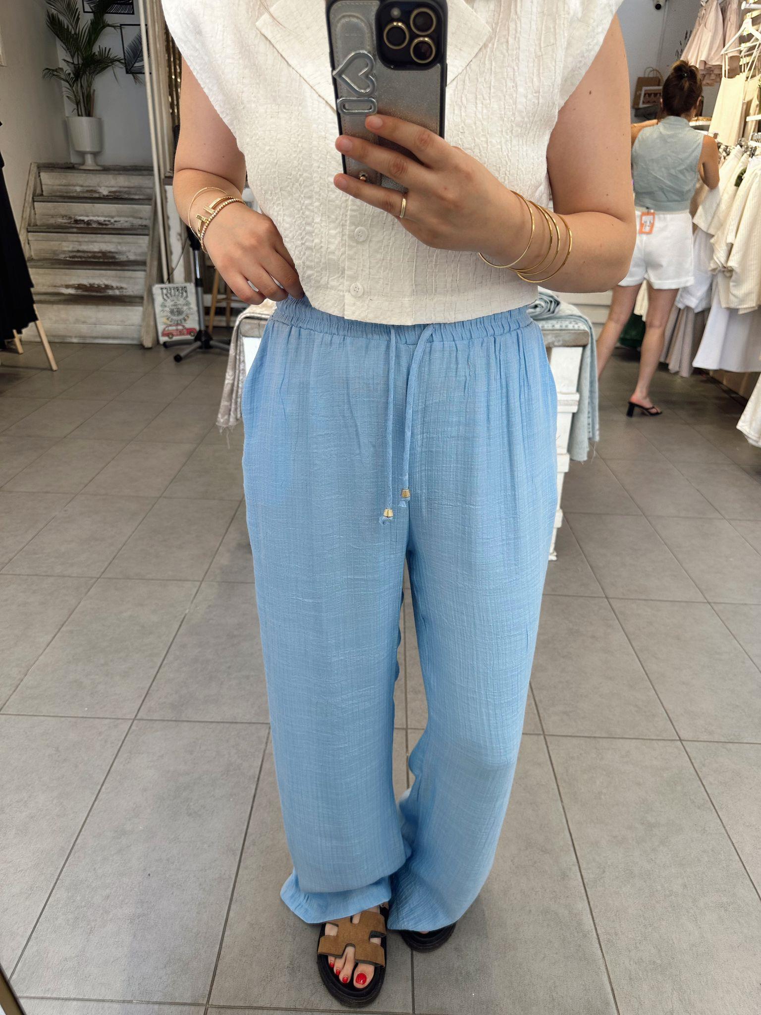 Bebe Mavisi Belden Lastikli Palazzo 