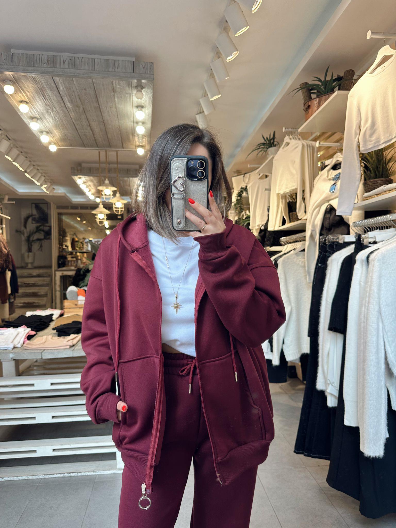 Fermuarlı Sweatshirt Bordo