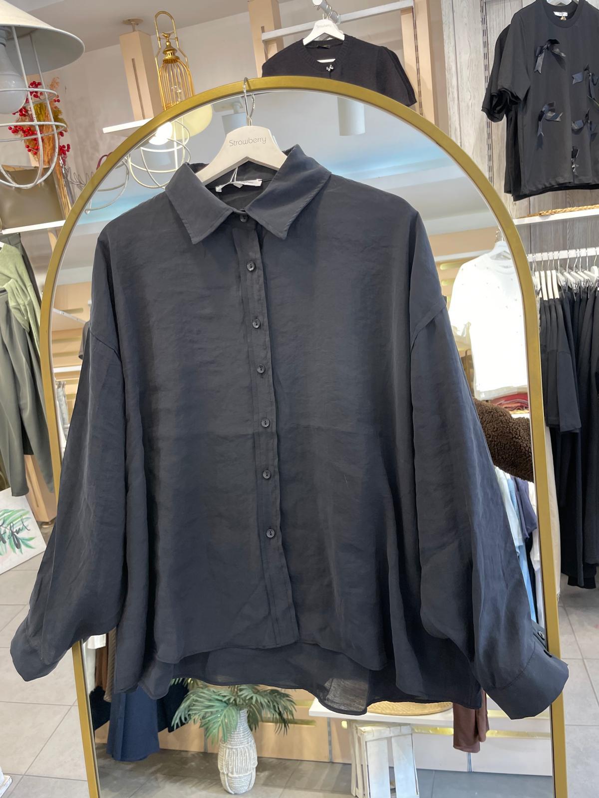 Siyah Oversize Tensel Gömlek